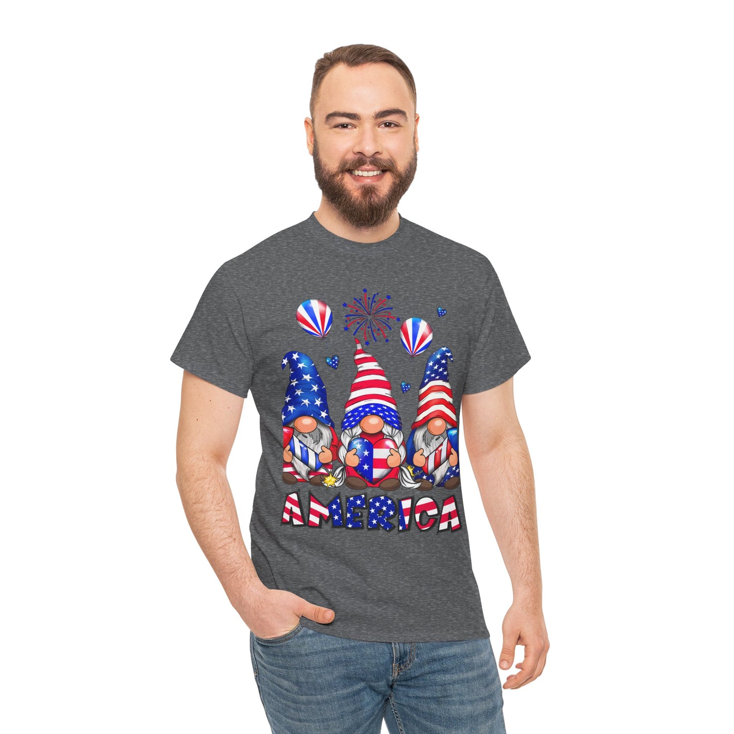 Gildan 5000 Patriotic Gnome Unisex Heavy Cotton Tee for Independence Day Asst. Colors & Sizes