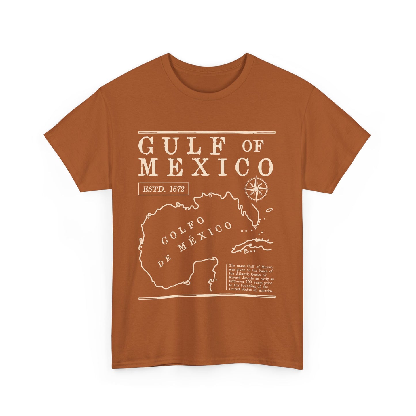 Gulf of Mexico Unisex Heavy Cotton Tee - Vintage Map Design