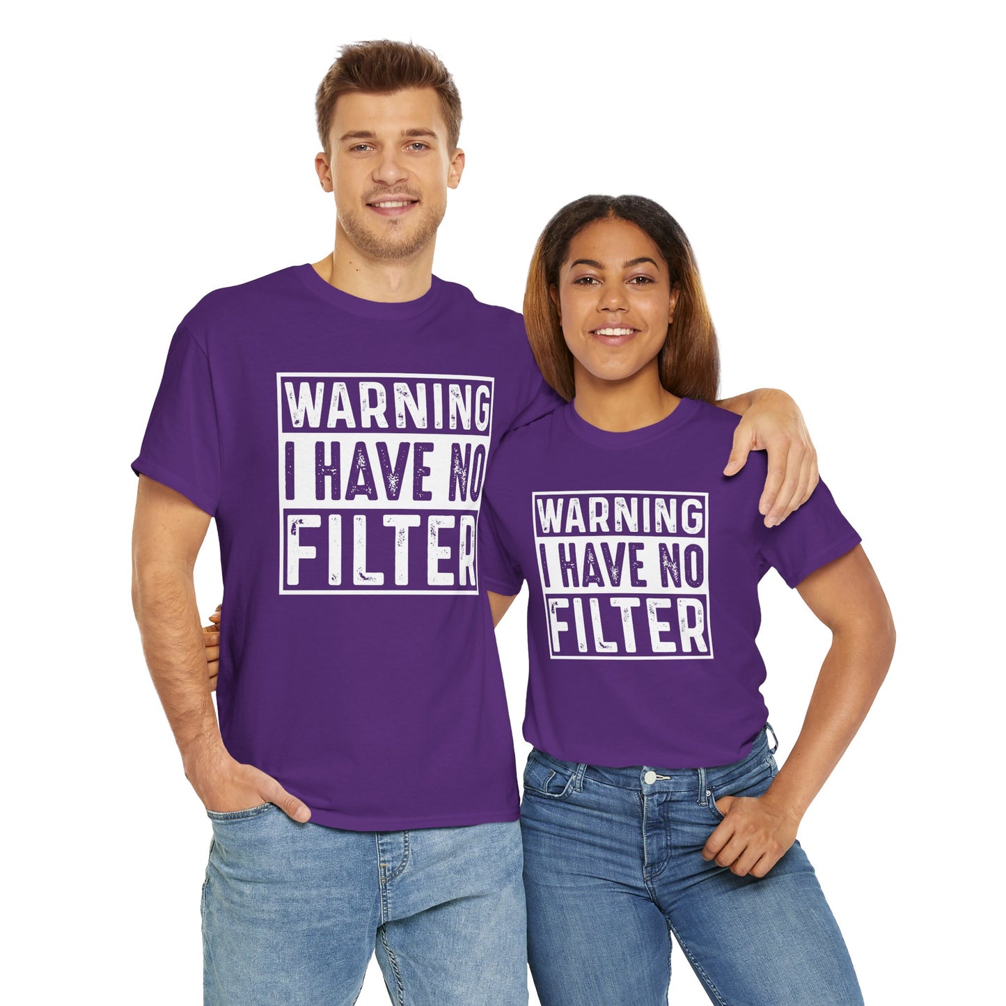 Gilden "Warning I Have No Filter" Unisex Tee Fun Gift for Friends & Family Available in Asst. Colors & Sizes