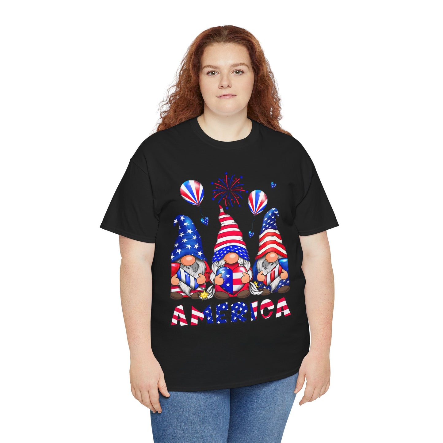 Gildan 5000 Patriotic Gnome Unisex Heavy Cotton Tee for Independence Day Asst. Colors & Sizes
