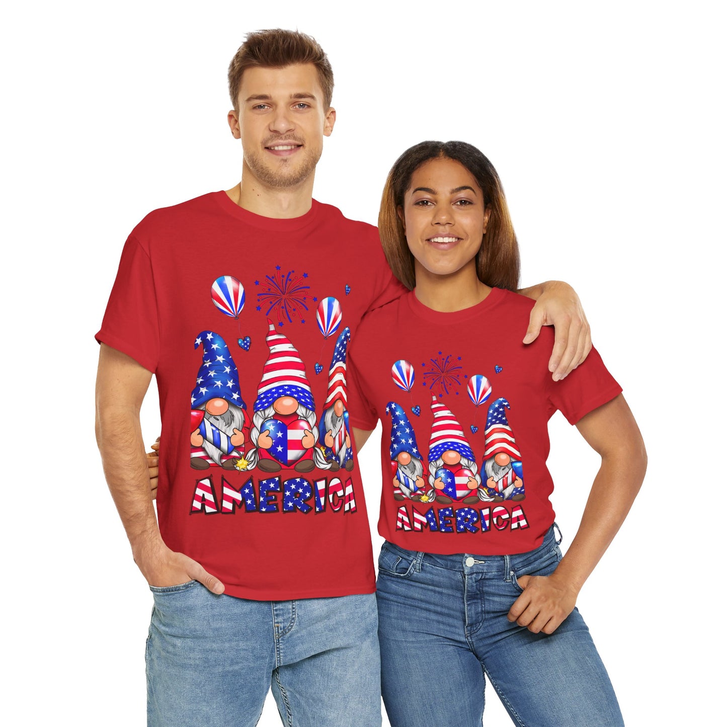 Gildan 5000 Patriotic Gnome Unisex Heavy Cotton Tee for Independence Day Asst. Colors & Sizes