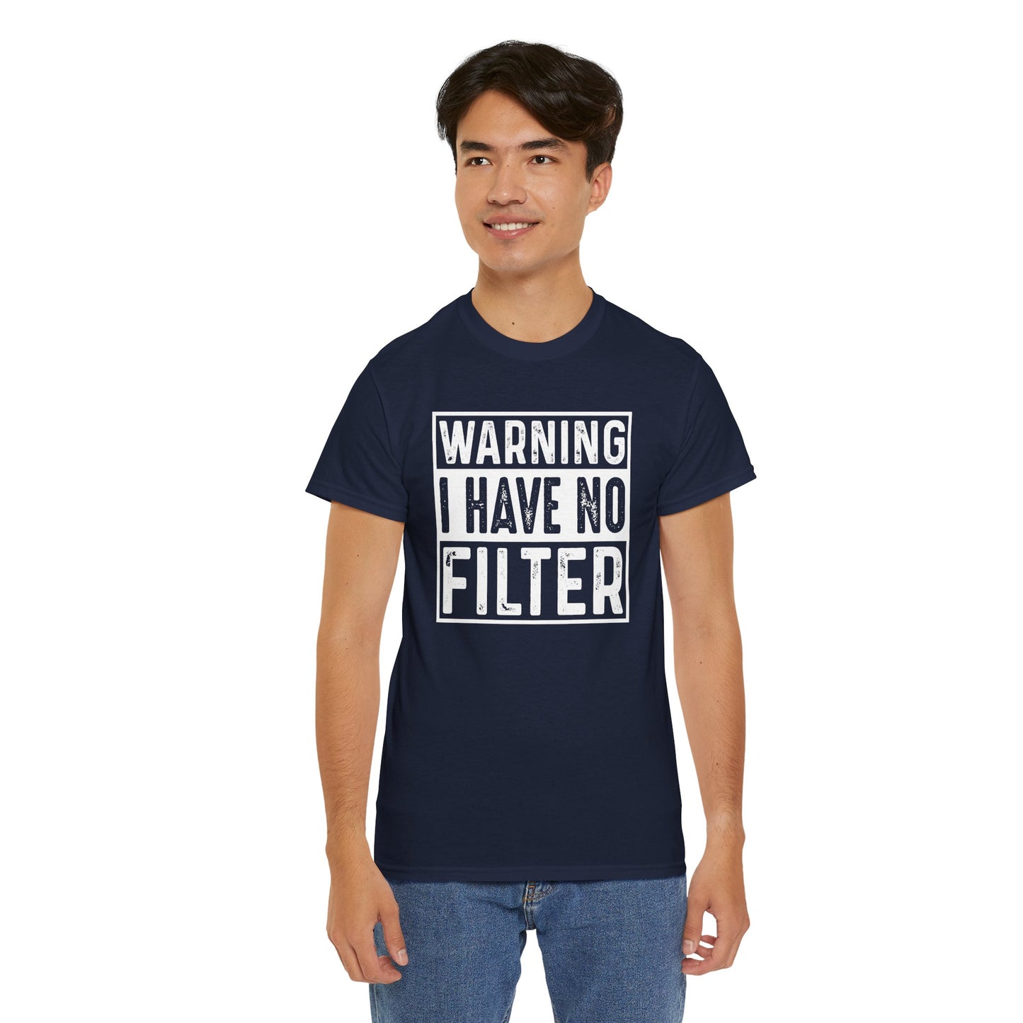 Gilden "Warning I Have No Filter" Unisex Tee Fun Gift for Friends & Family Available in Asst. Colors & Sizes