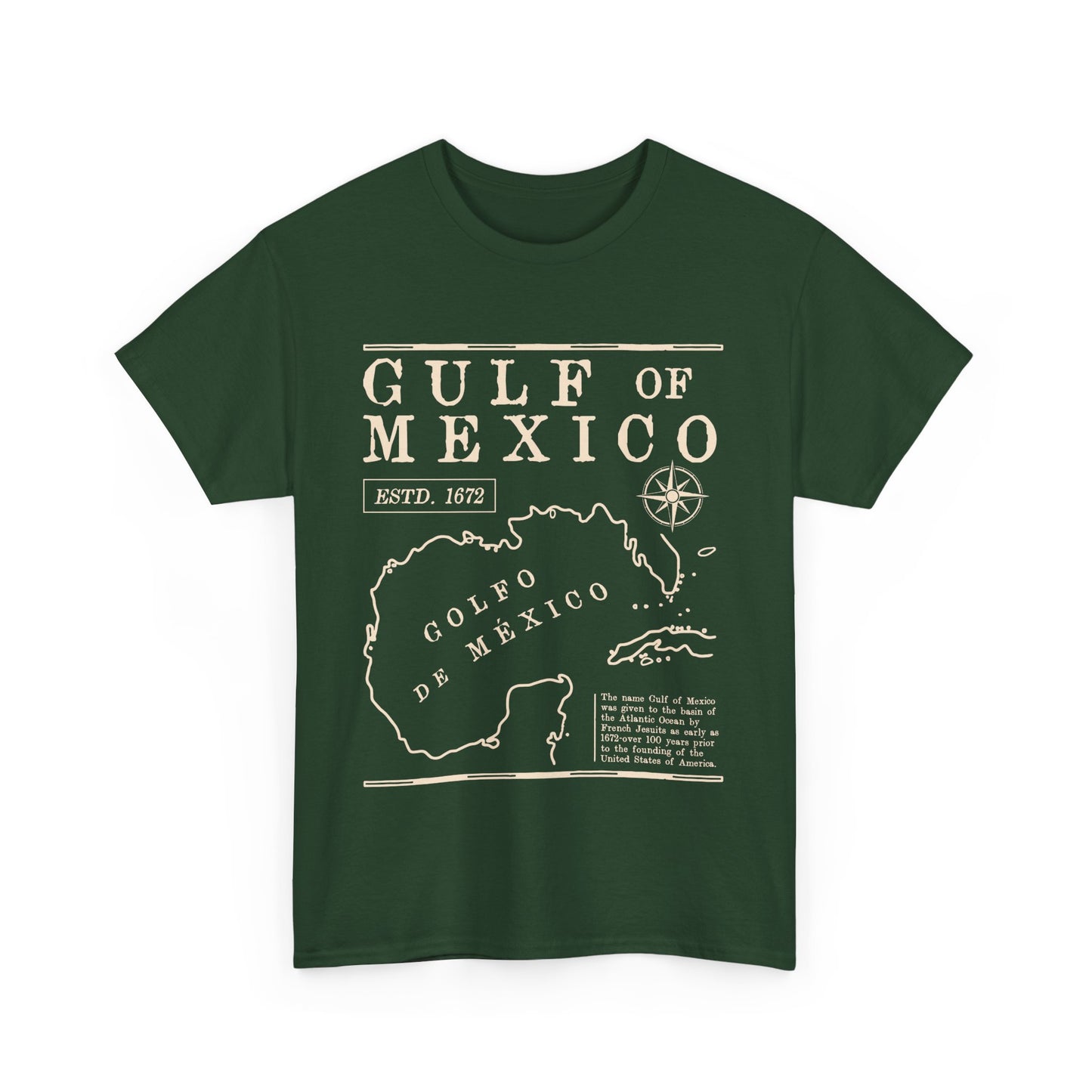 Gulf of Mexico Unisex Heavy Cotton Tee - Vintage Map Design