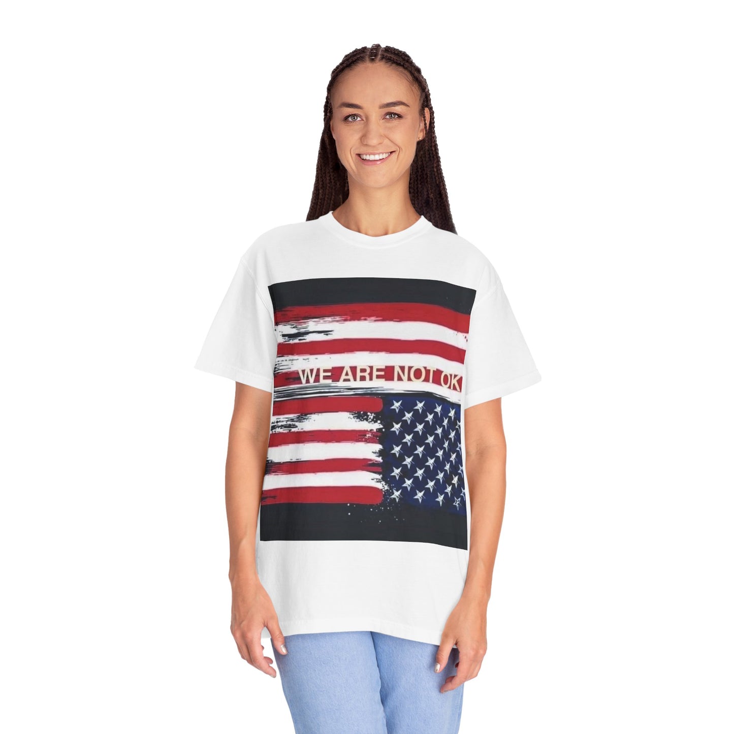 Unisex Garment-Dyed T-shirt with American Flag Design, Casual Wear, Patriotic Shirt, Fourth of July Outfit, Activism Apparel, Everyday Tee