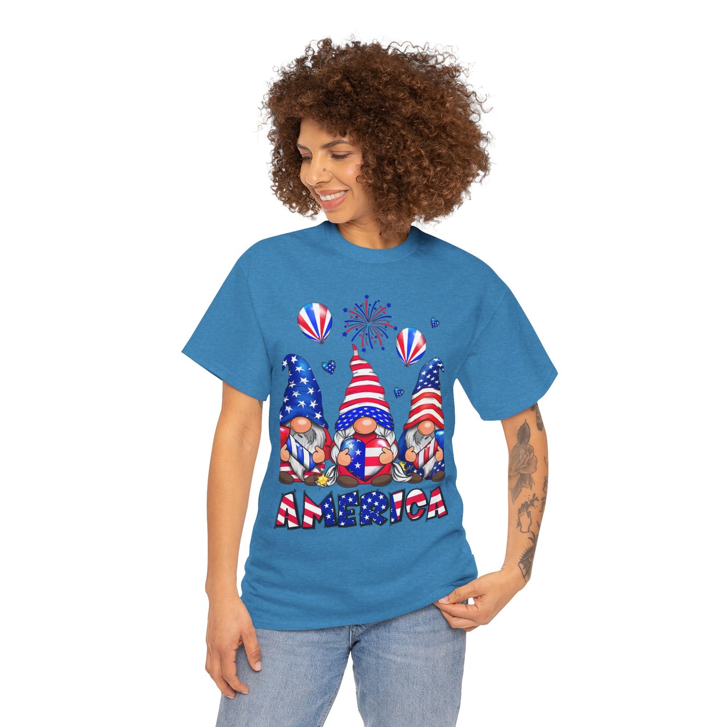 Gildan 5000 Patriotic Gnome Unisex Heavy Cotton Tee for Independence Day Asst. Colors & Sizes