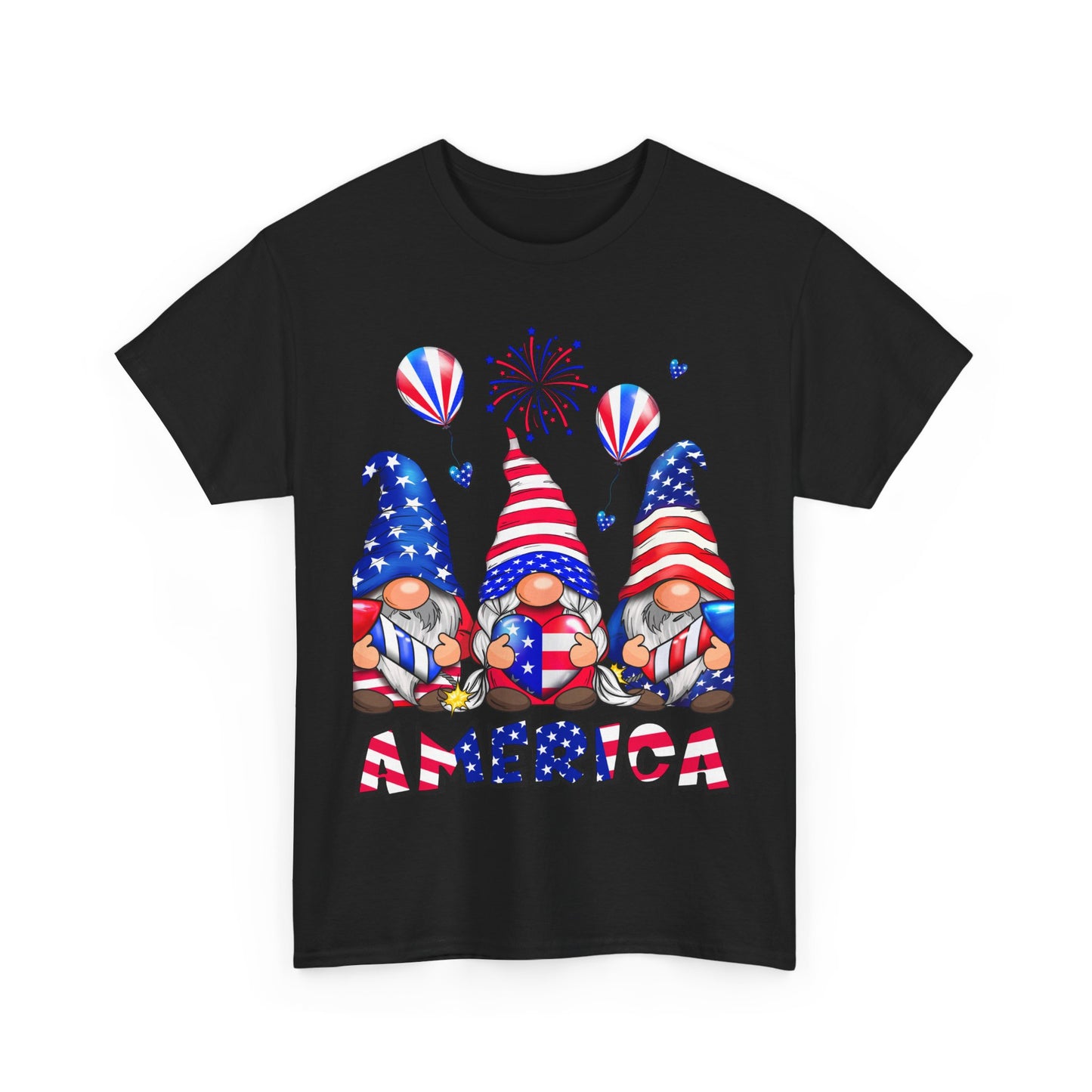 Gildan 5000 Patriotic Gnome Unisex Heavy Cotton Tee for Independence Day Asst. Colors & Sizes