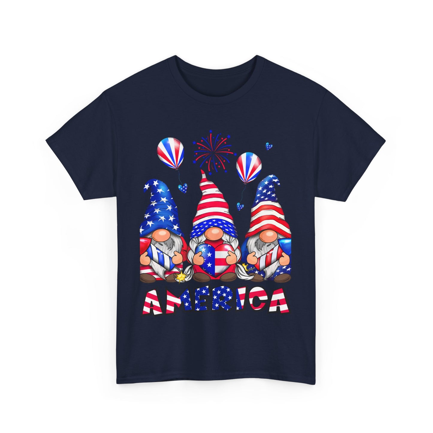 Gildan 5000 Patriotic Gnome Unisex Heavy Cotton Tee for Independence Day Asst. Colors & Sizes