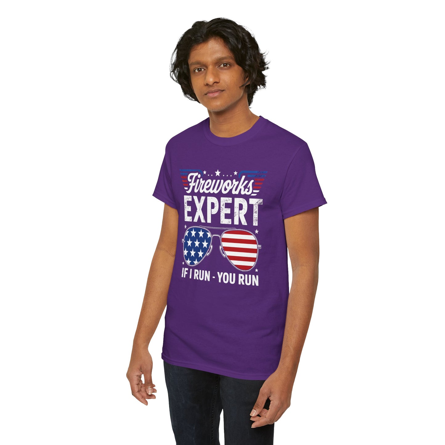 T-Shirt Fireworks Expert if I run You Run Unisex Heavy Cotton Tee
