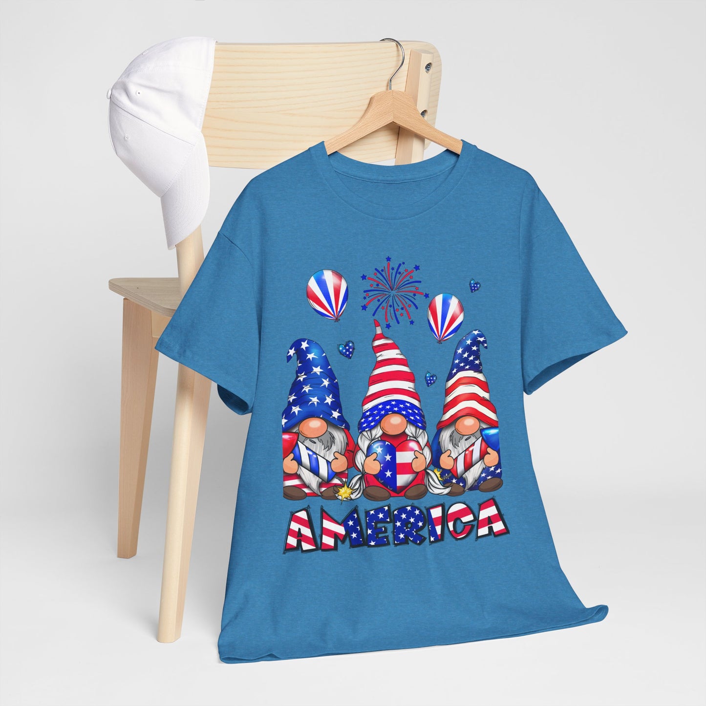 Gildan 5000 Patriotic Gnome Unisex Heavy Cotton Tee for Independence Day Asst. Colors & Sizes
