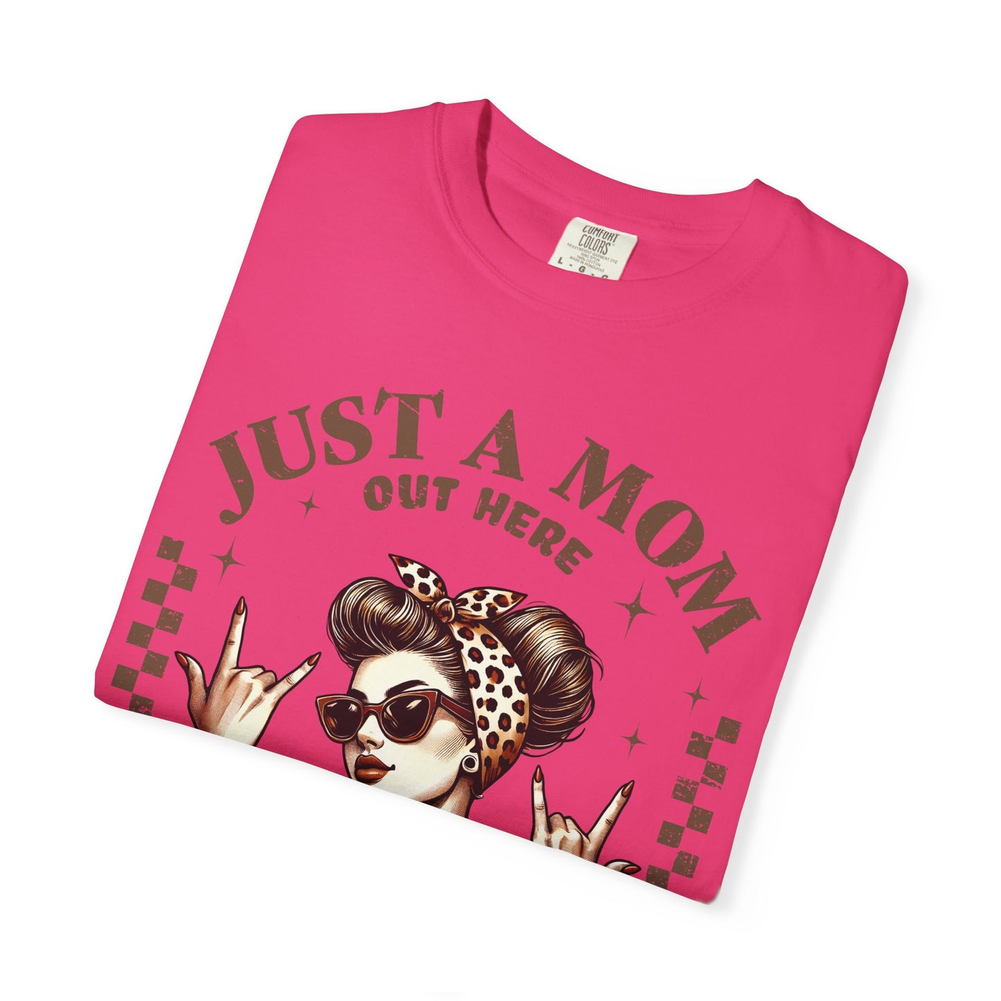Funny Mom T-Shirt - Just a Mom Out Here Trying Not to Raise Assholes