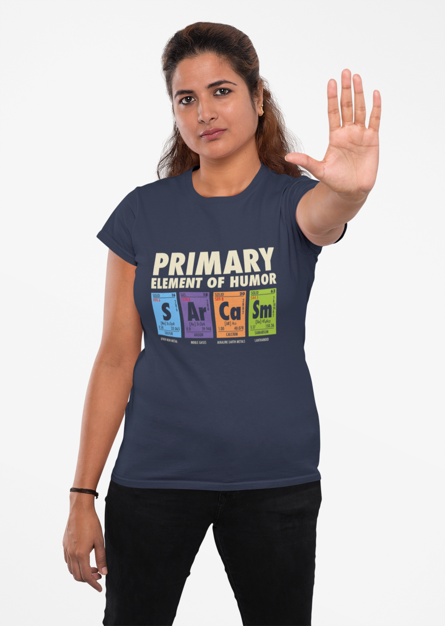 Primary Elements of Humor periodic table T-Shirt | Sarcasm Arrogance Smug