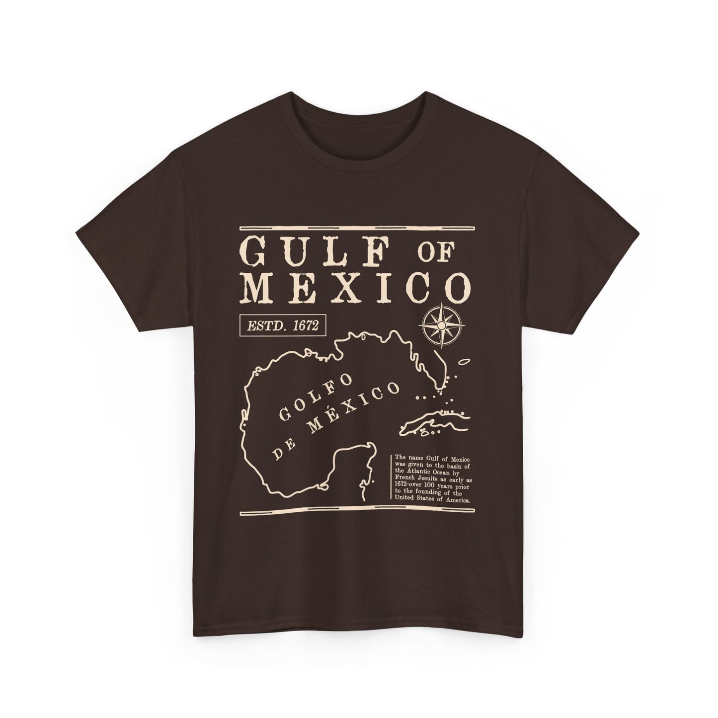 Gulf of Mexico Unisex Heavy Cotton Tee - Vintage Map Design