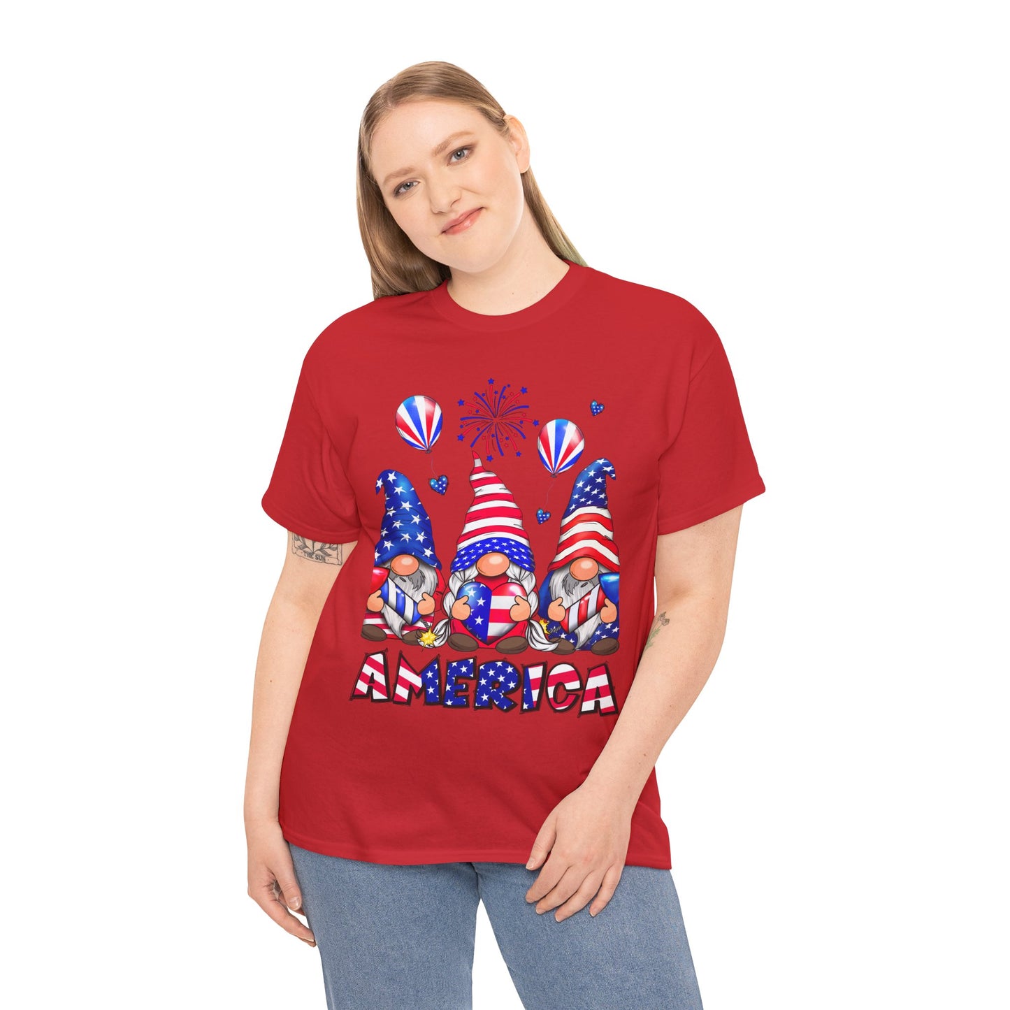 Gildan 5000 Patriotic Gnome Unisex Heavy Cotton Tee for Independence Day Asst. Colors & Sizes