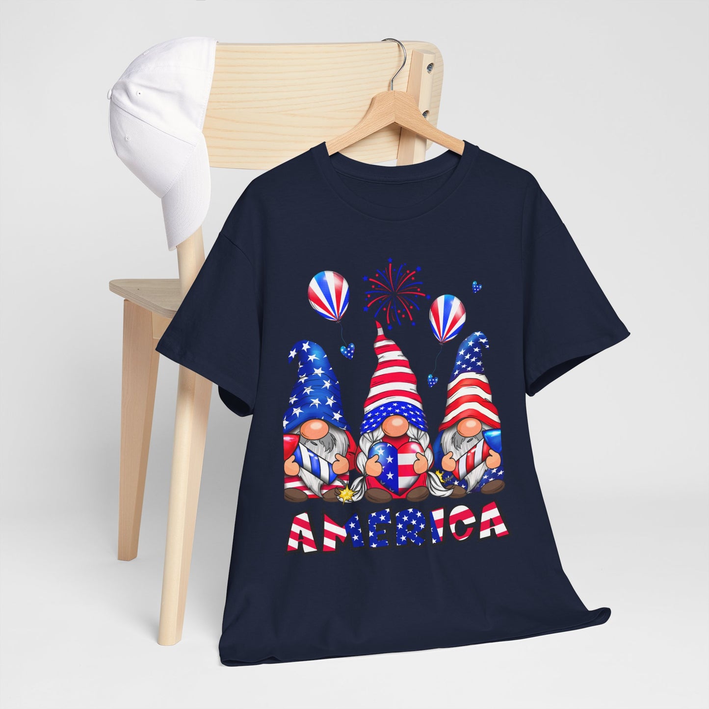 Gildan 5000 Patriotic Gnome Unisex Heavy Cotton Tee for Independence Day Asst. Colors & Sizes