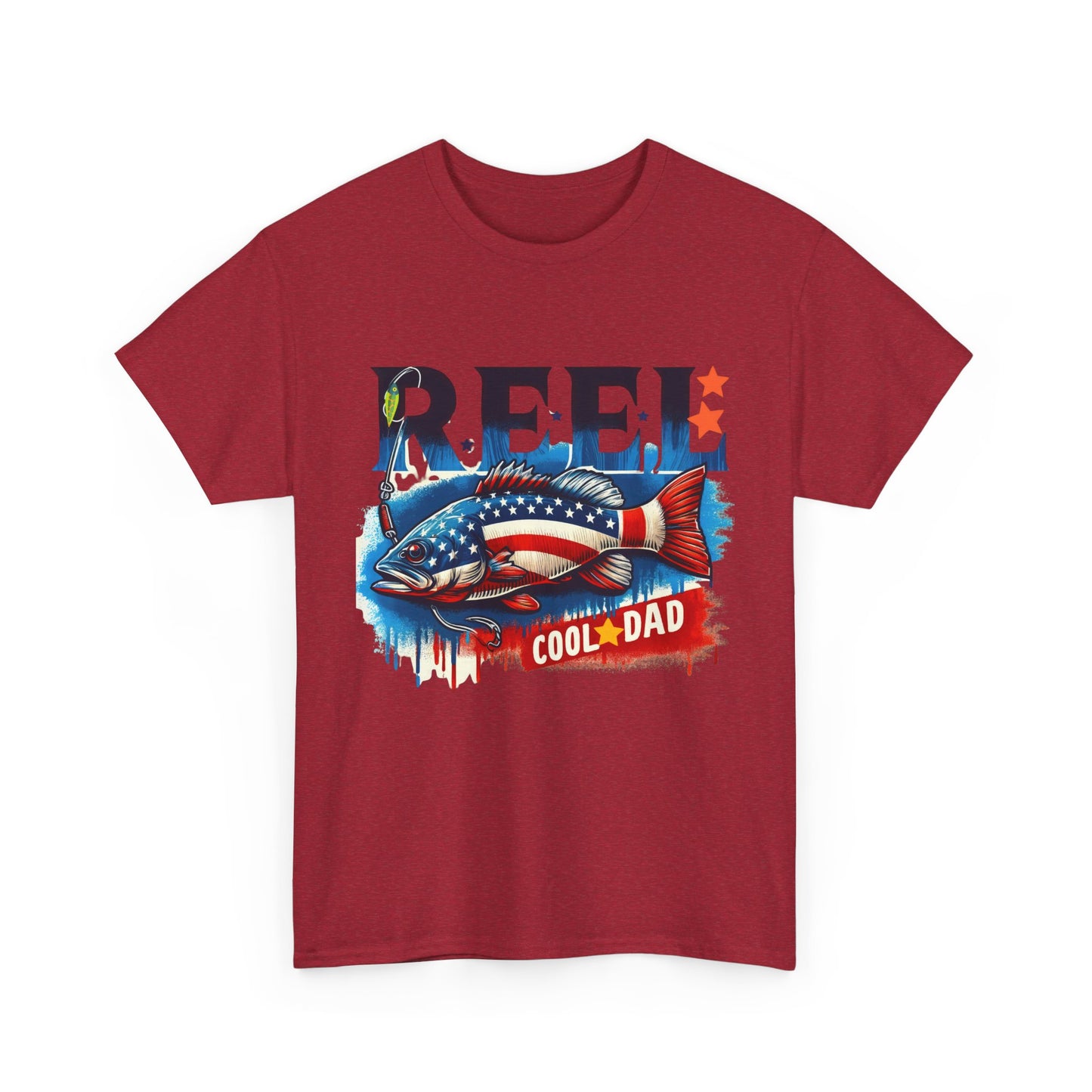 Gildan 5000 "Reel Cool Dad" Tee - Patriotic Fishing T-Shirt for Dads in Four Colors & Many Sizes