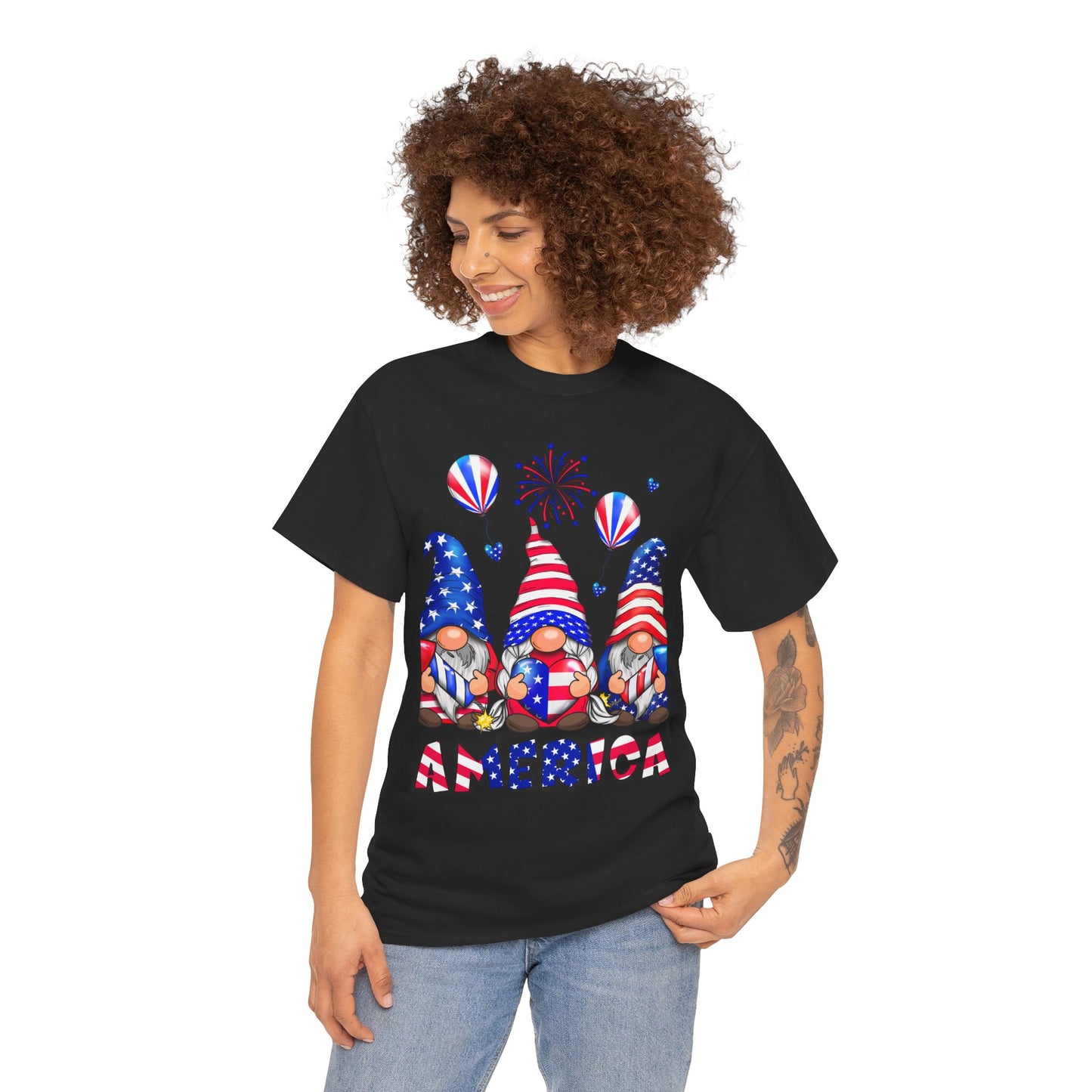 Gildan 5000 Patriotic Gnome Unisex Heavy Cotton Tee for Independence Day Asst. Colors & Sizes
