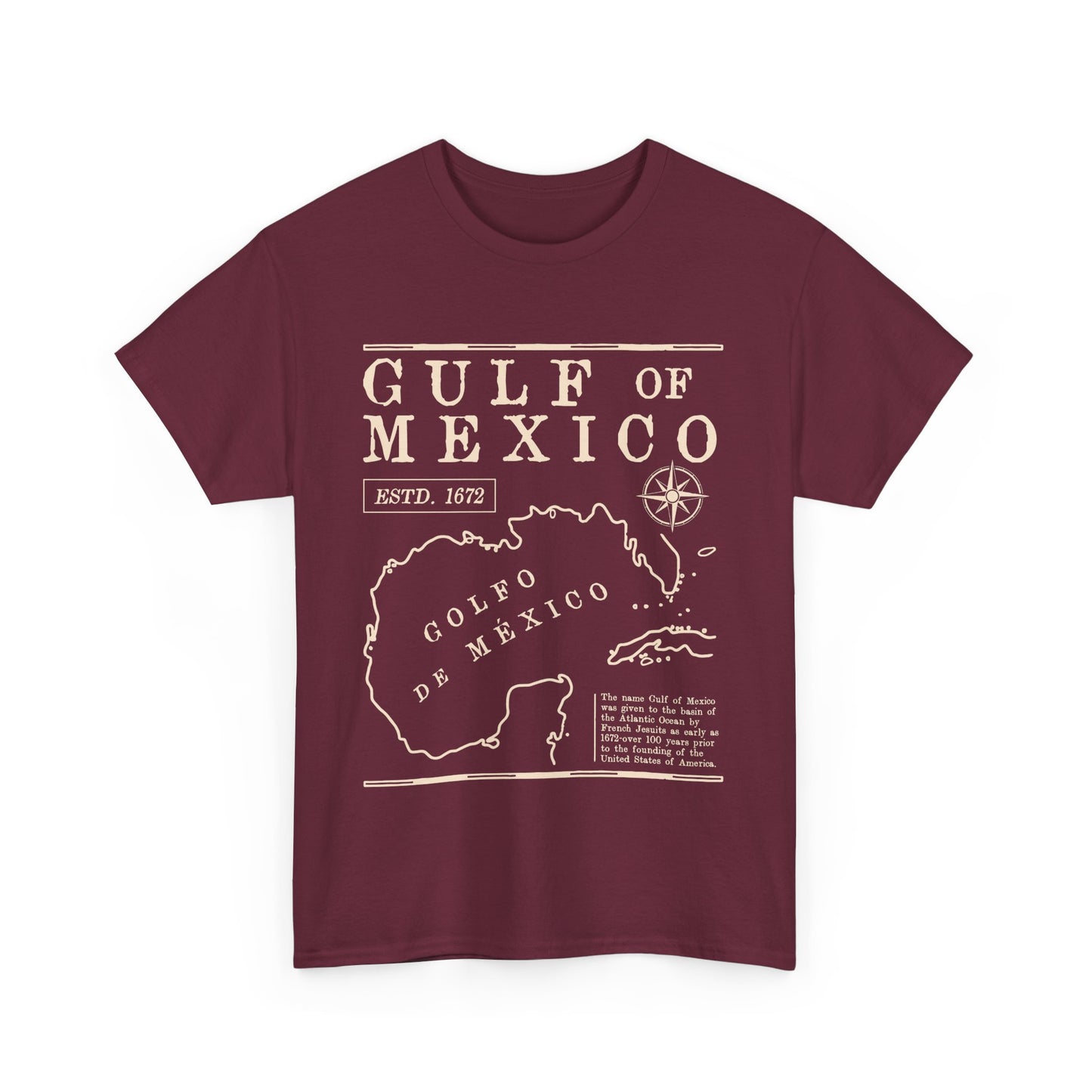 Gulf of Mexico Unisex Heavy Cotton Tee - Vintage Map Design