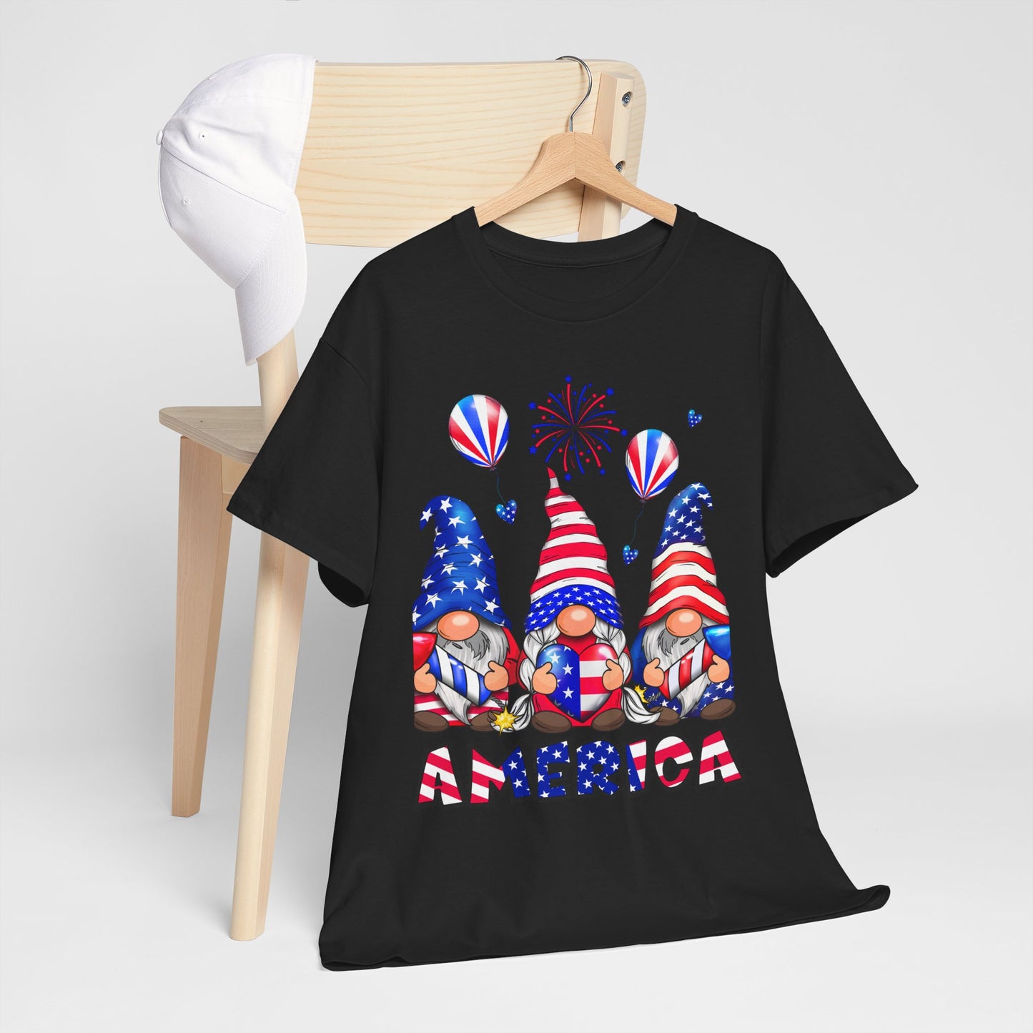 Gildan 5000 Patriotic Gnome Unisex Heavy Cotton Tee for Independence Day Asst. Colors & Sizes