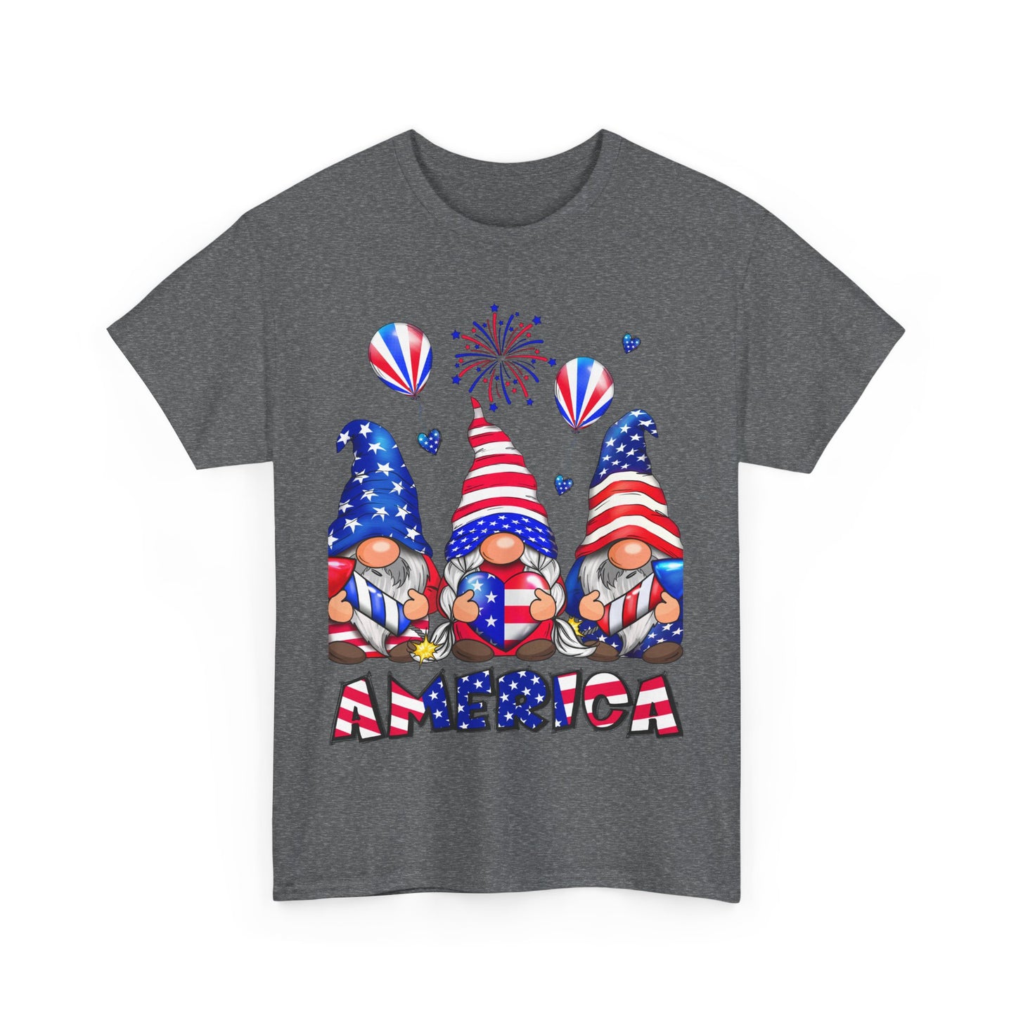 Gildan 5000 Patriotic Gnome Unisex Heavy Cotton Tee for Independence Day Asst. Colors & Sizes