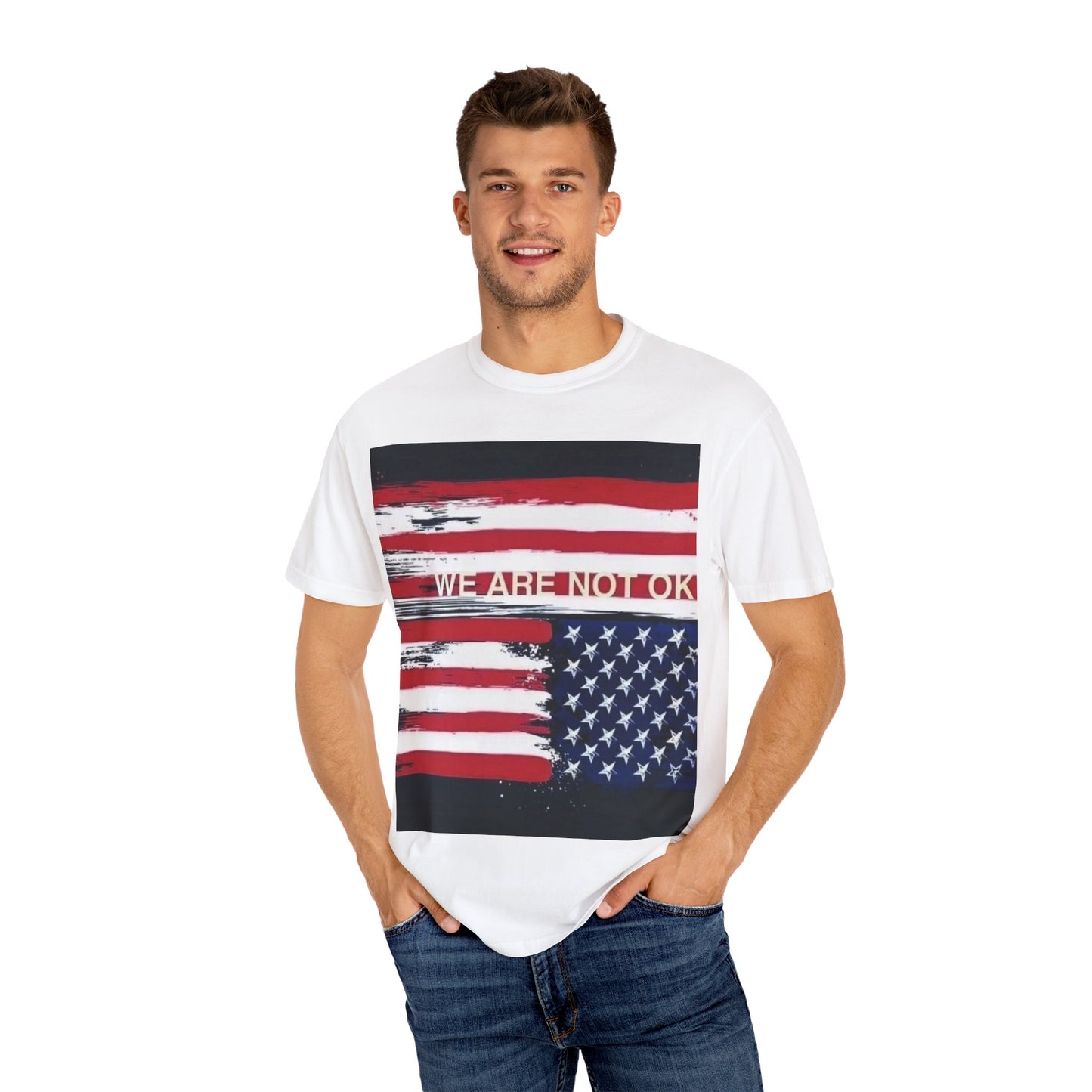 Unisex Garment-Dyed T-shirt with American Flag Design, Casual Wear, Patriotic Shirt, Fourth of July Outfit, Activism Apparel, Everyday Tee