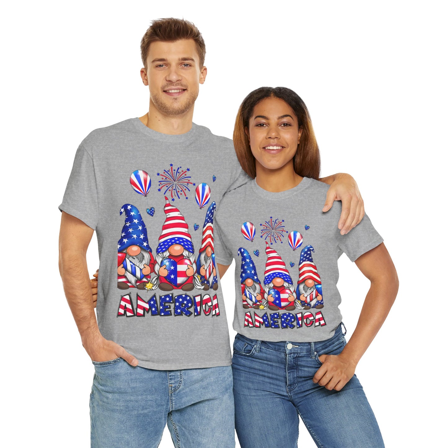 Gildan 5000 Patriotic Gnome Unisex Heavy Cotton Tee for Independence Day Asst. Colors & Sizes