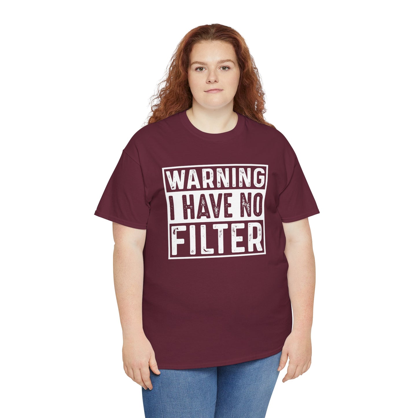 Gilden "Warning I Have No Filter" Unisex Tee Fun Gift for Friends & Family Available in Asst. Colors & Sizes