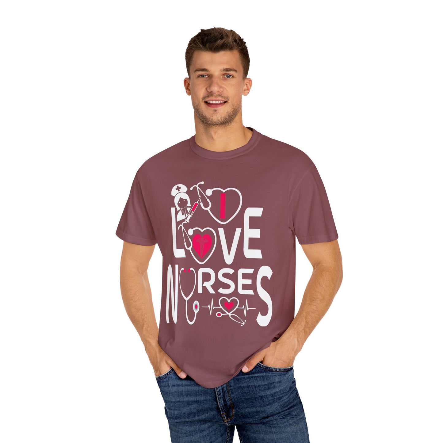 Comfort Colors "I Love Nurses "T-Shirt - Unisex Garment-Dyed Tee for Healthcare Heroes