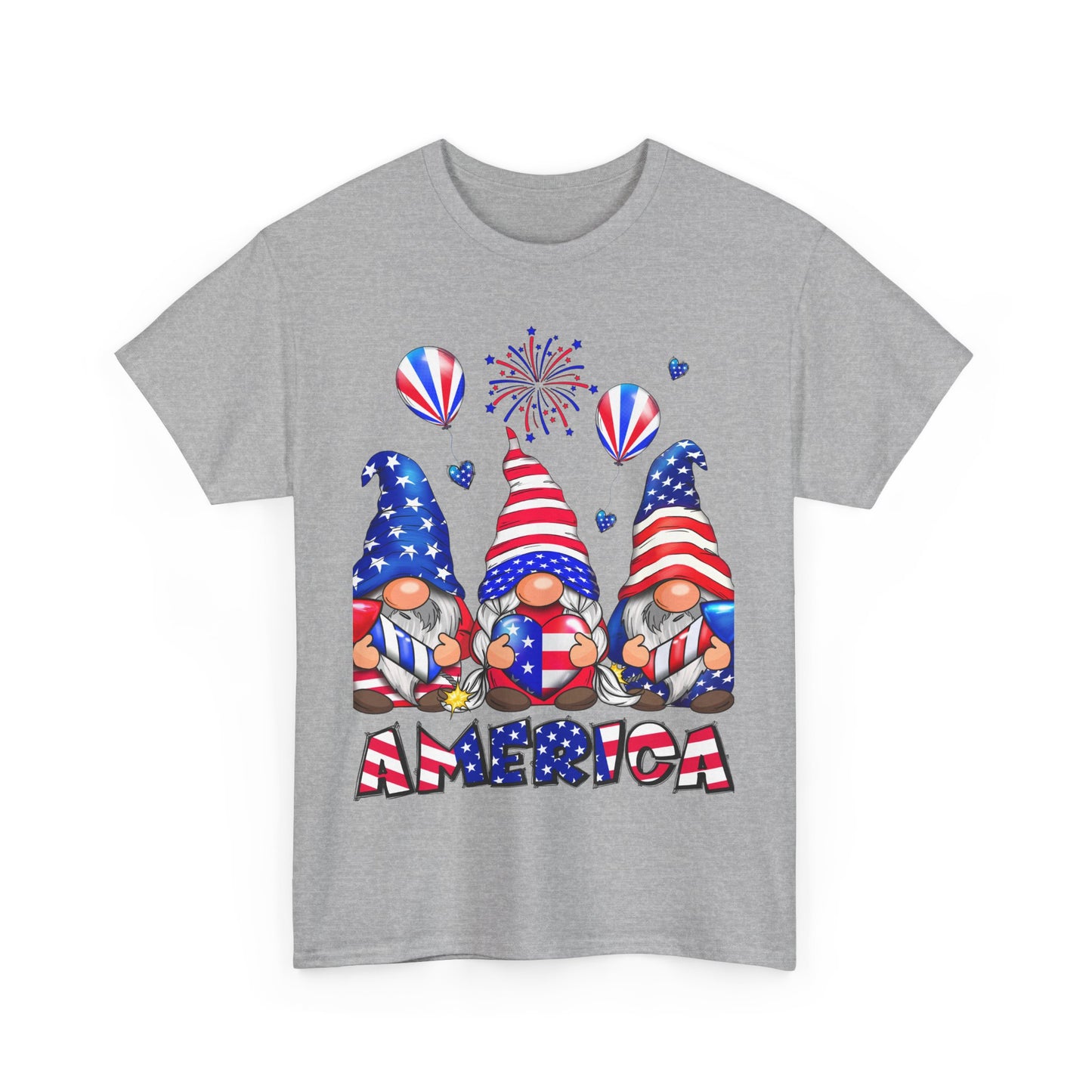Gildan 5000 Patriotic Gnome Unisex Heavy Cotton Tee for Independence Day Asst. Colors & Sizes
