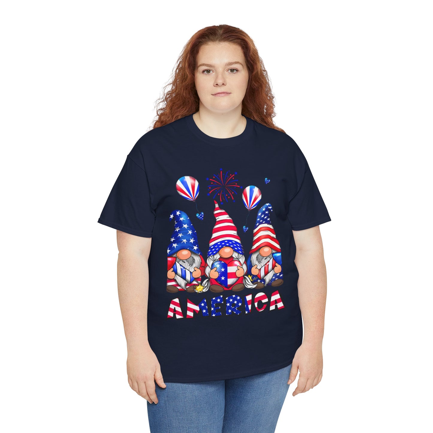 Gildan 5000 Patriotic Gnome Unisex Heavy Cotton Tee for Independence Day Asst. Colors & Sizes