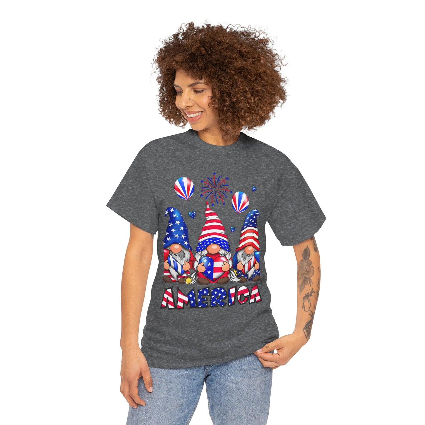 Gildan 5000 Patriotic Gnome Unisex Heavy Cotton Tee for Independence Day Asst. Colors & Sizes