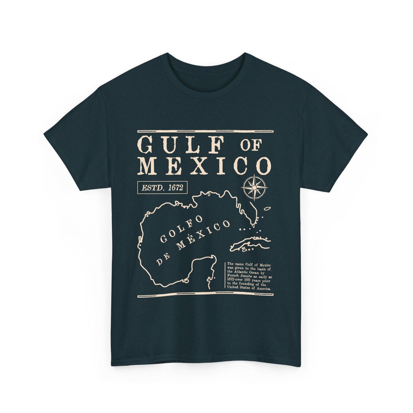 Gulf of Mexico Unisex Heavy Cotton Tee - Vintage Map Design