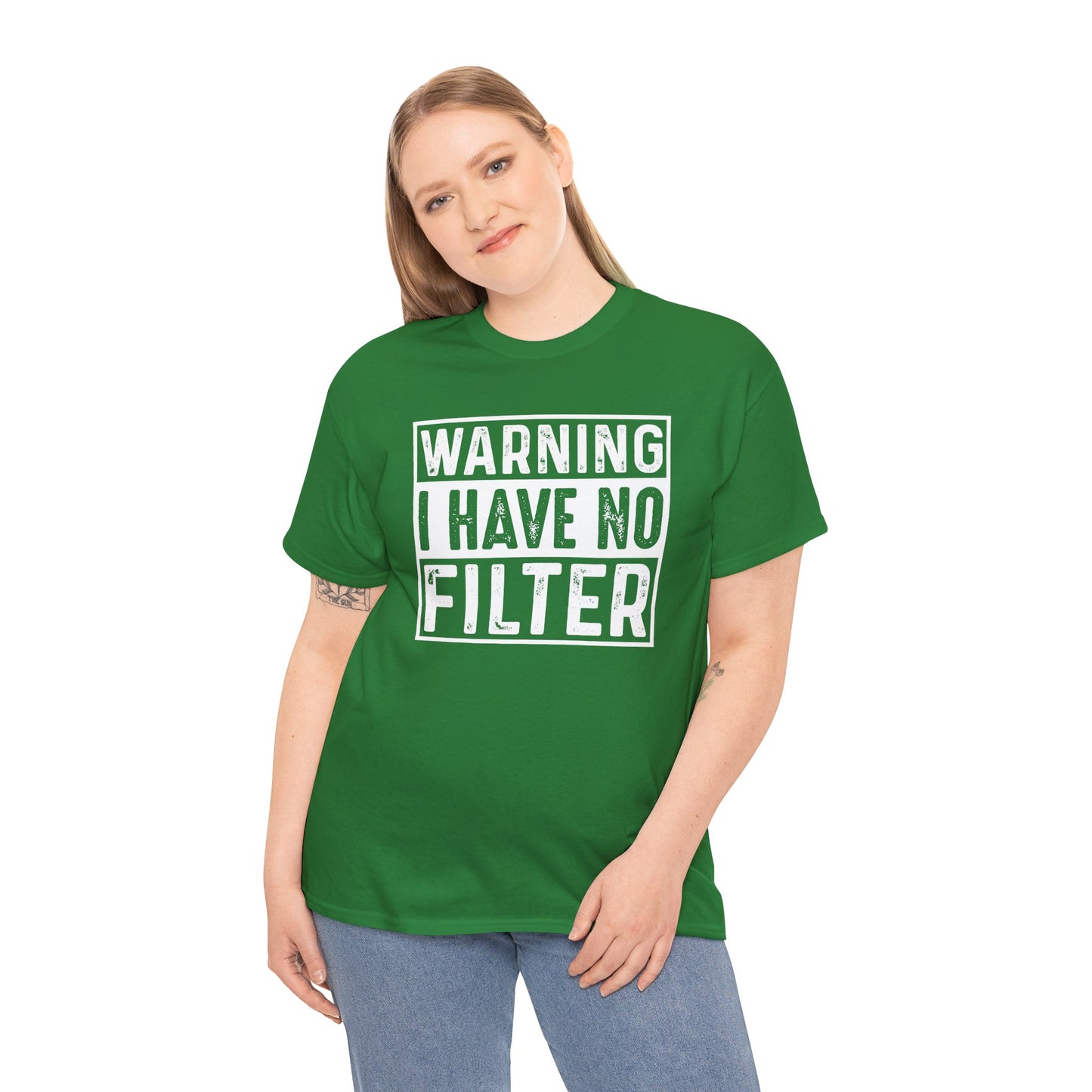 Gilden "Warning I Have No Filter" Unisex Tee Fun Gift for Friends & Family Available in Asst. Colors & Sizes