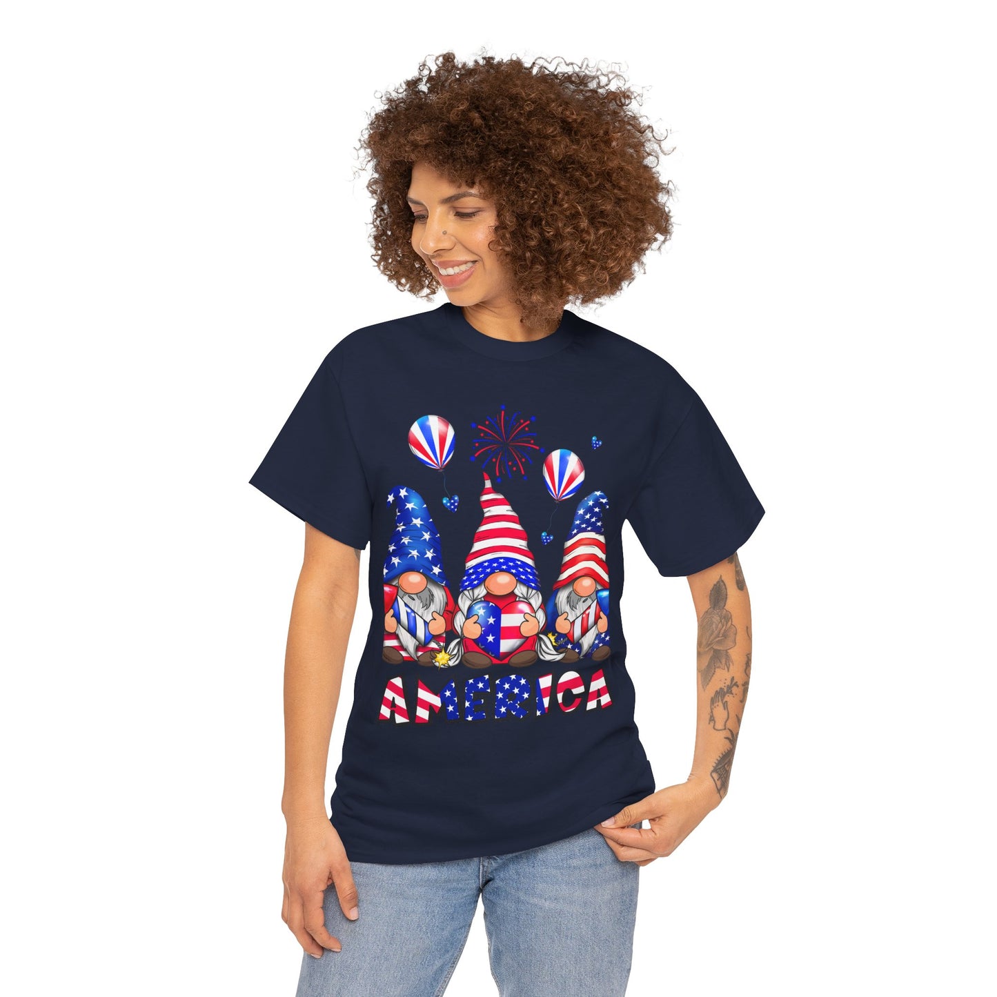 Gildan 5000 Patriotic Gnome Unisex Heavy Cotton Tee for Independence Day Asst. Colors & Sizes