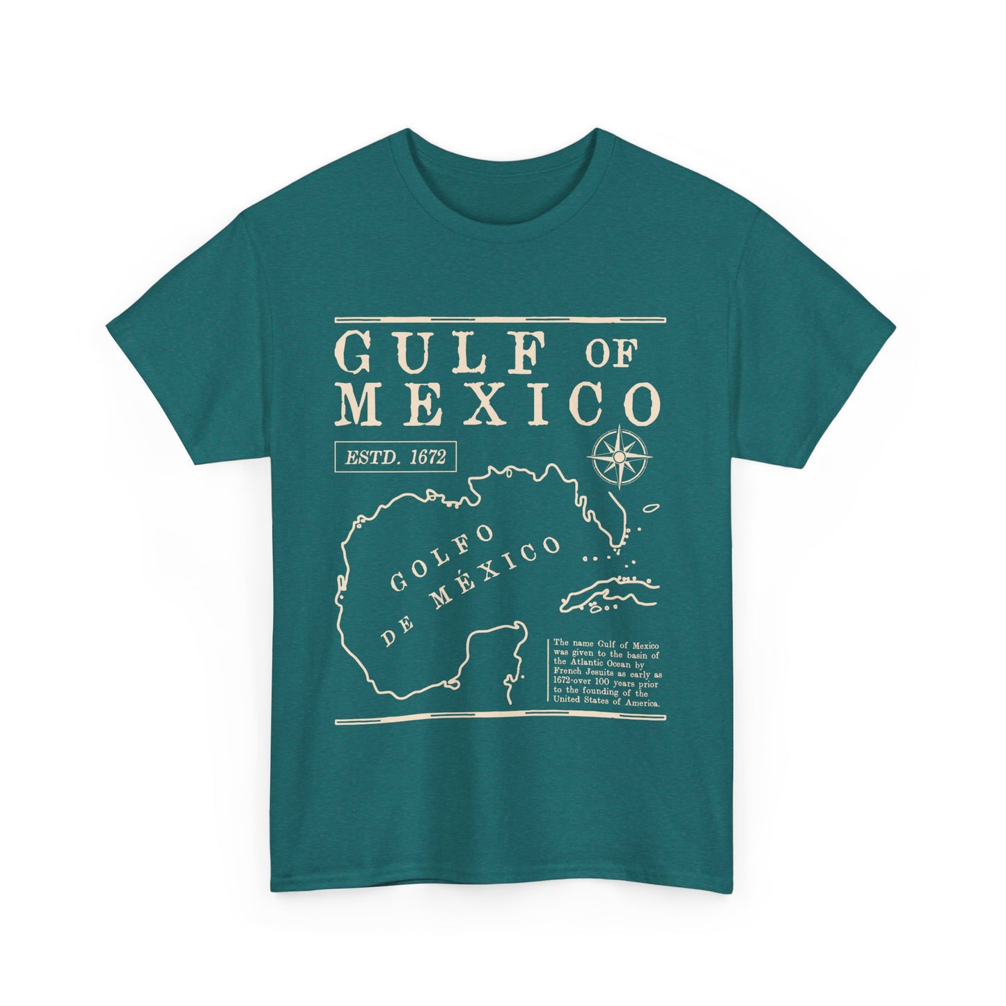 Gulf of Mexico Unisex Heavy Cotton Tee - Vintage Map Design