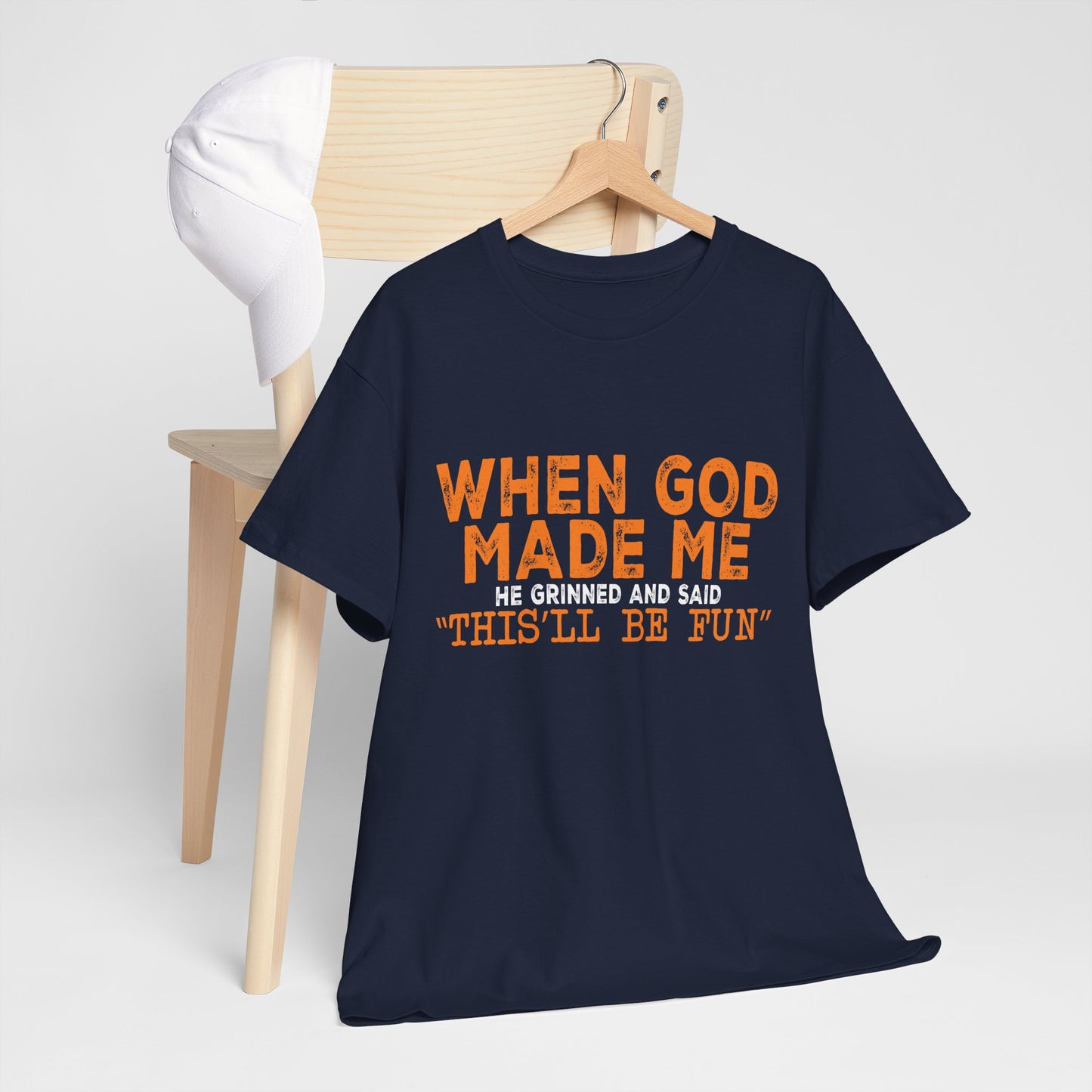 'When God Made Me He Grinned' Graphic Tee — Inspirational Religious Christian T-Shirt