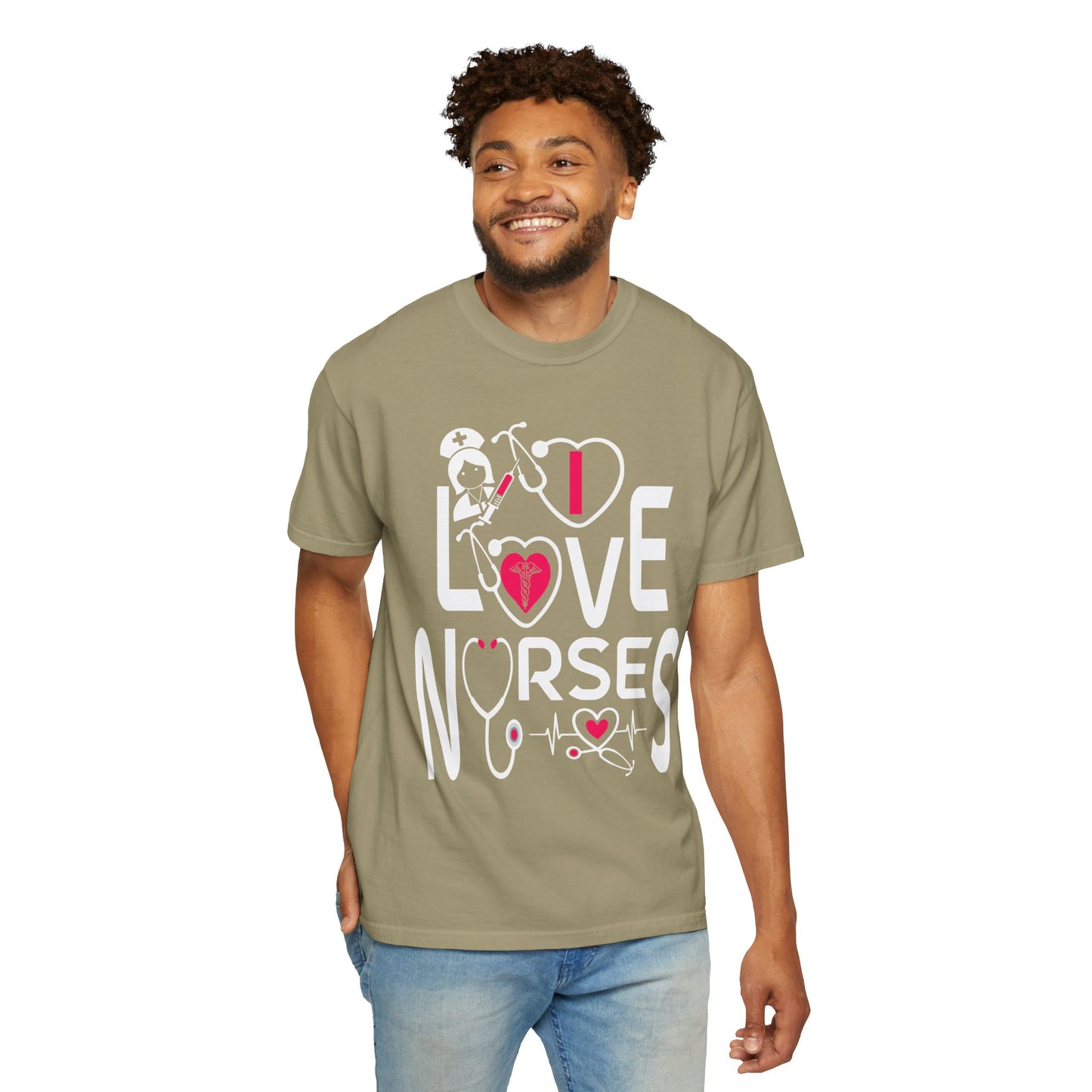 Comfort Colors "I Love Nurses "T-Shirt - Unisex Garment-Dyed Tee for Healthcare Heroes