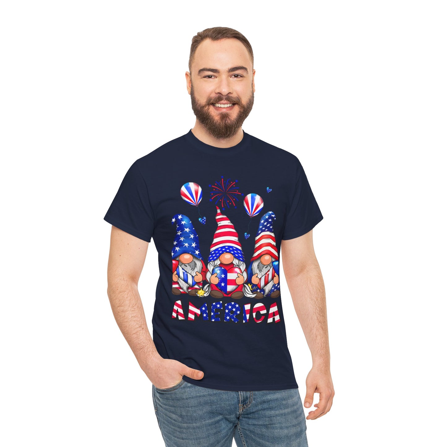 Gildan 5000 Patriotic Gnome Unisex Heavy Cotton Tee for Independence Day Asst. Colors & Sizes