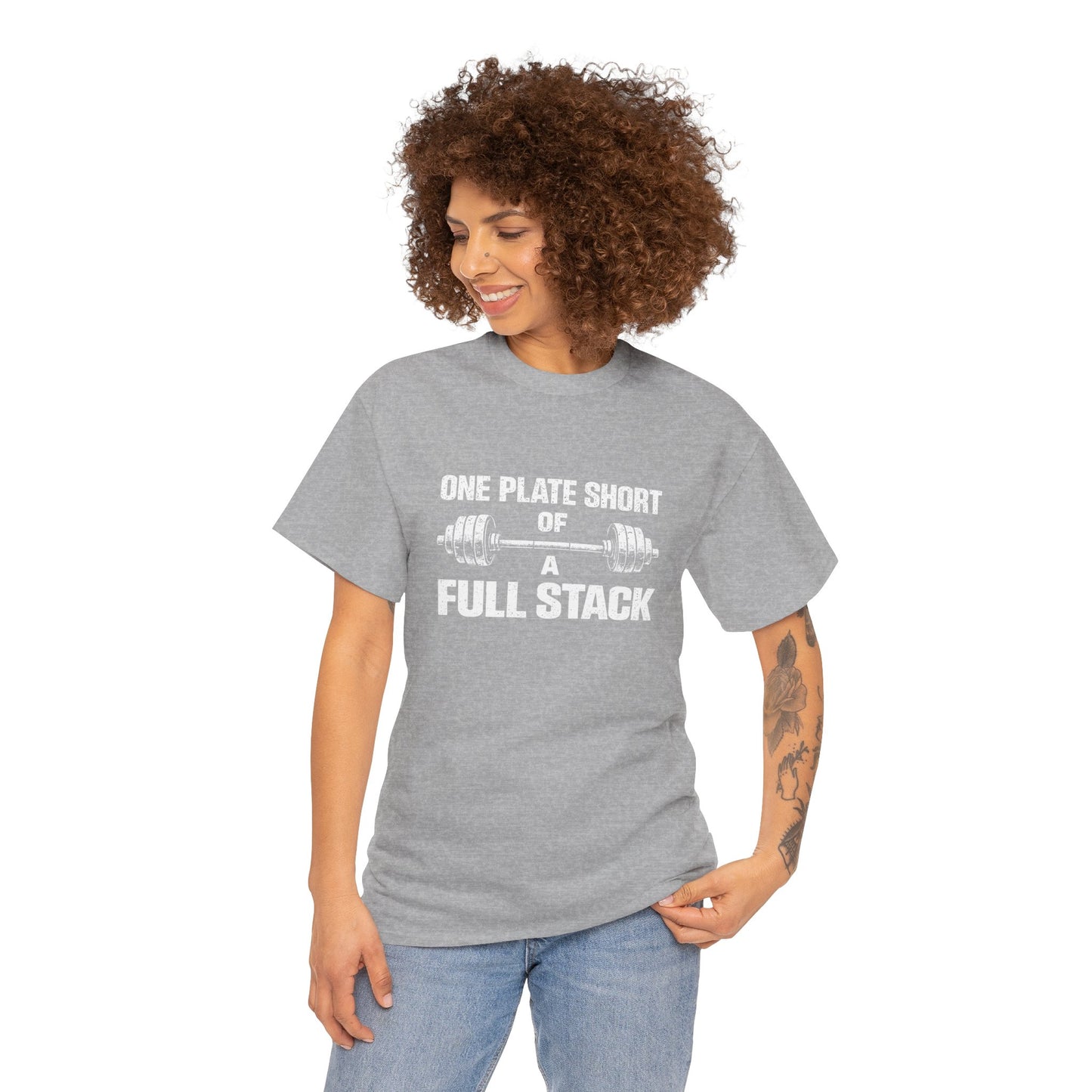 One Plate Short of a Full Stack Gym Shirt – Funny Weightlifting T-Shirt – Gym Humor Tee