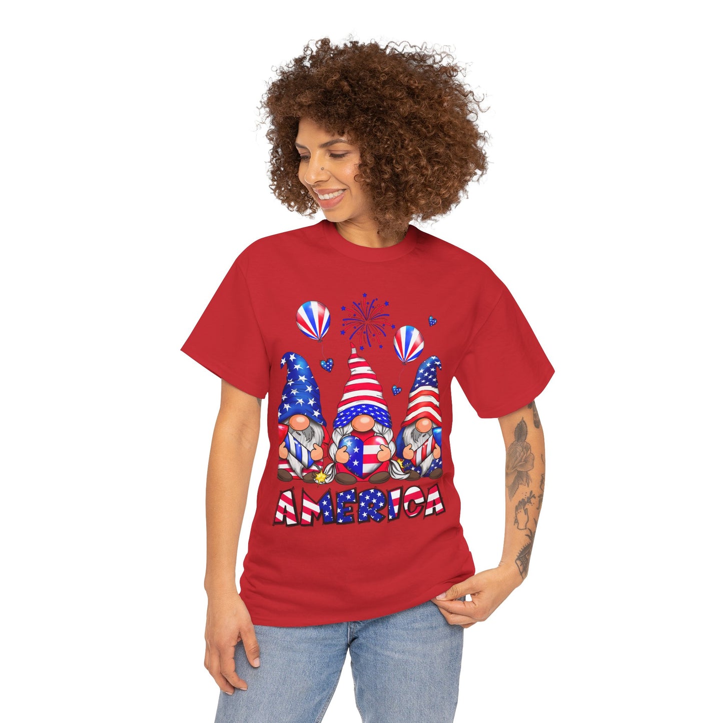 Gildan 5000 Patriotic Gnome Unisex Heavy Cotton Tee for Independence Day Asst. Colors & Sizes