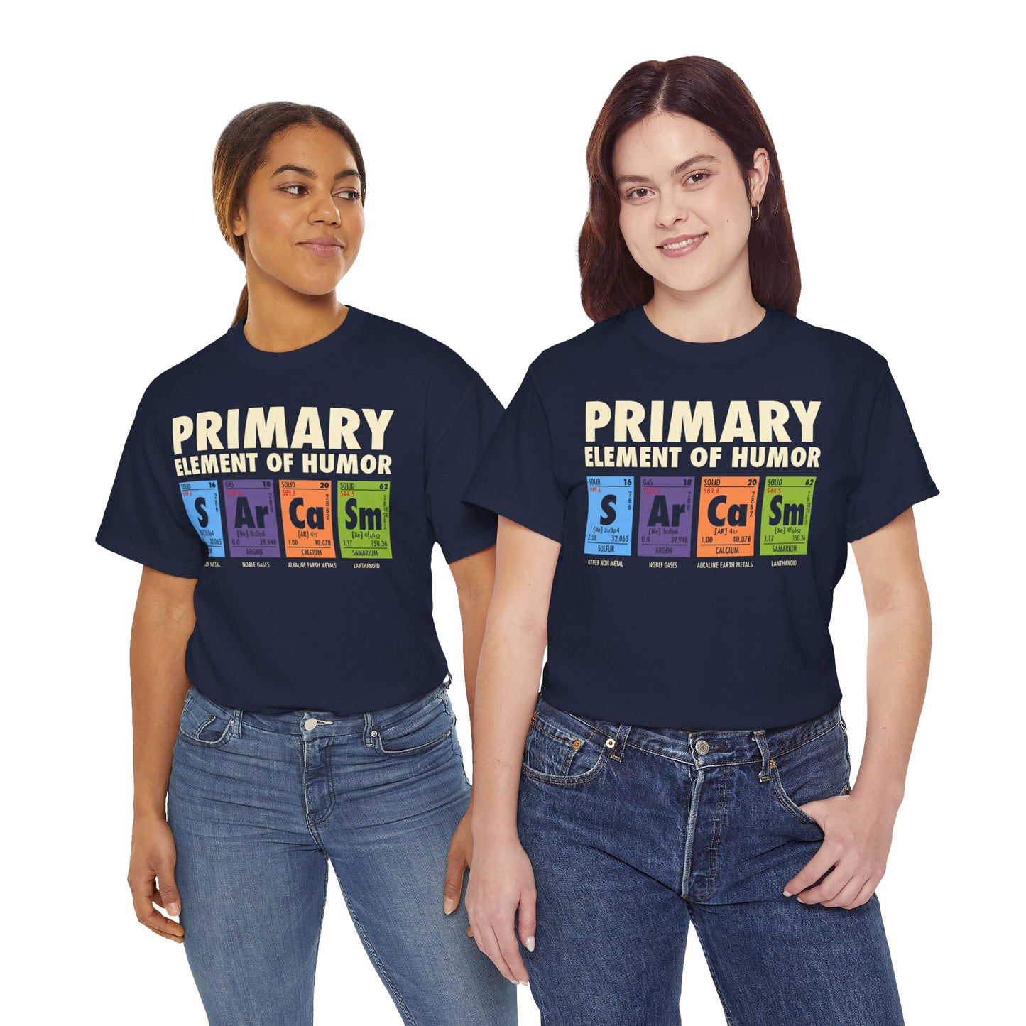 Primary Elements of Humor periodic table T-Shirt | Sarcasm Arrogance Smug