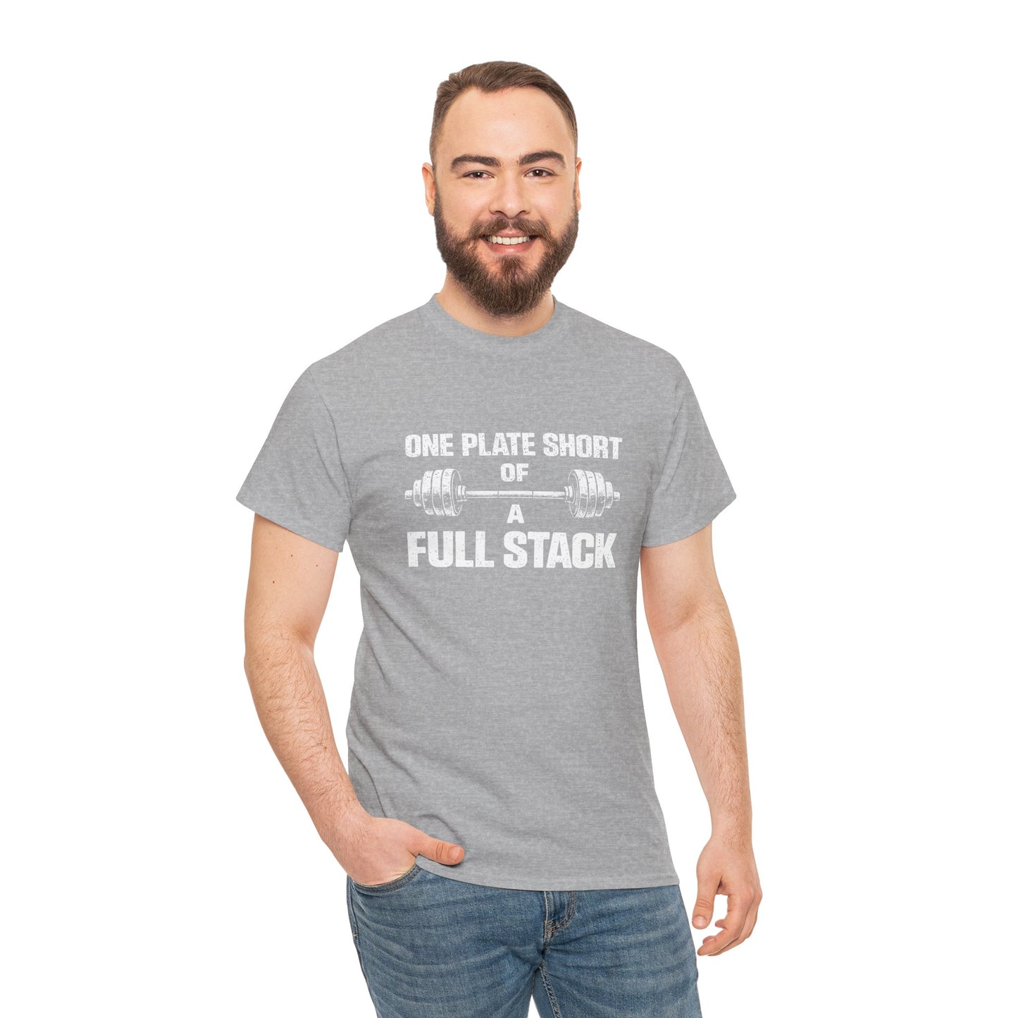 One Plate Short of a Full Stack Gym Shirt – Funny Weightlifting T-Shirt – Gym Humor Tee