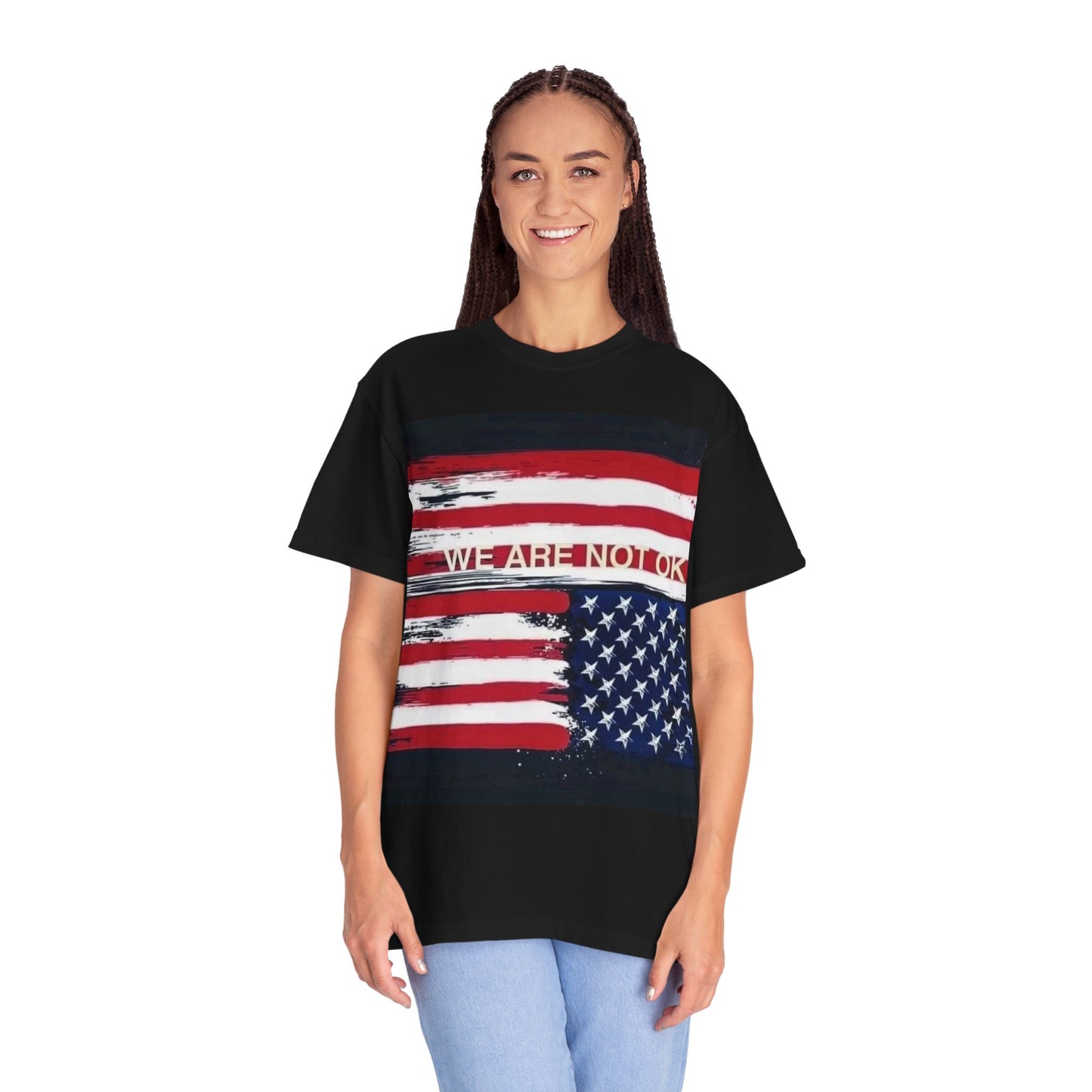 Unisex Garment-Dyed T-shirt with American Flag Design, Casual Wear, Patriotic Shirt, Fourth of July Outfit, Activism Apparel, Everyday Tee