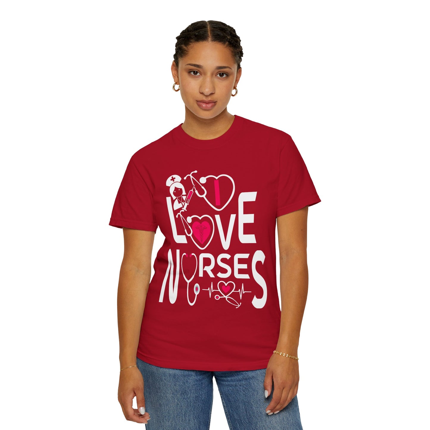 Comfort Colors "I Love Nurses "T-Shirt - Unisex Garment-Dyed Tee for Healthcare Heroes