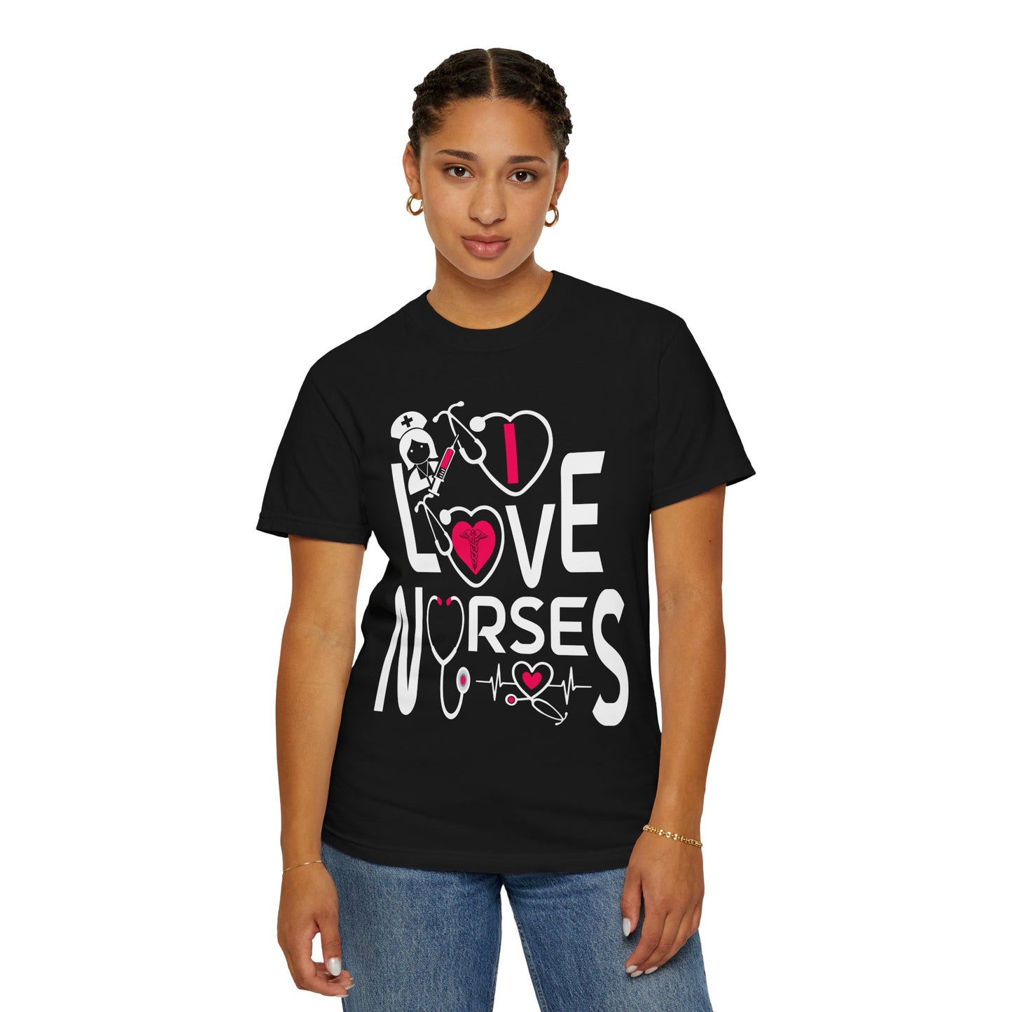 Comfort Colors "I Love Nurses "T-Shirt - Unisex Garment-Dyed Tee for Healthcare Heroes