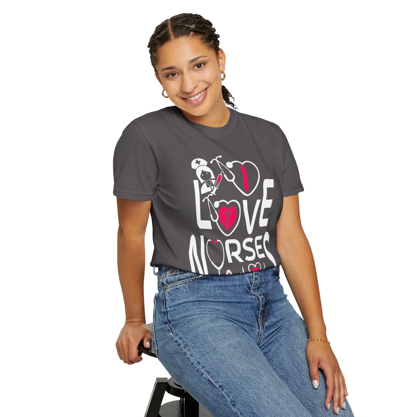Comfort Colors "I Love Nurses "T-Shirt - Unisex Garment-Dyed Tee for Healthcare Heroes
