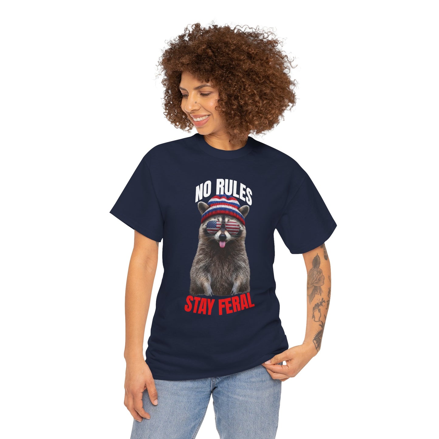 No Rules Stay Feral Raccoon T-Shirt – Funny Patriotic Animal Graphic Tee