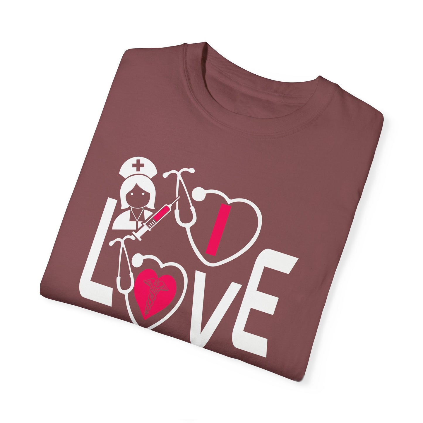 Comfort Colors "I Love Nurses "T-Shirt - Unisex Garment-Dyed Tee for Healthcare Heroes
