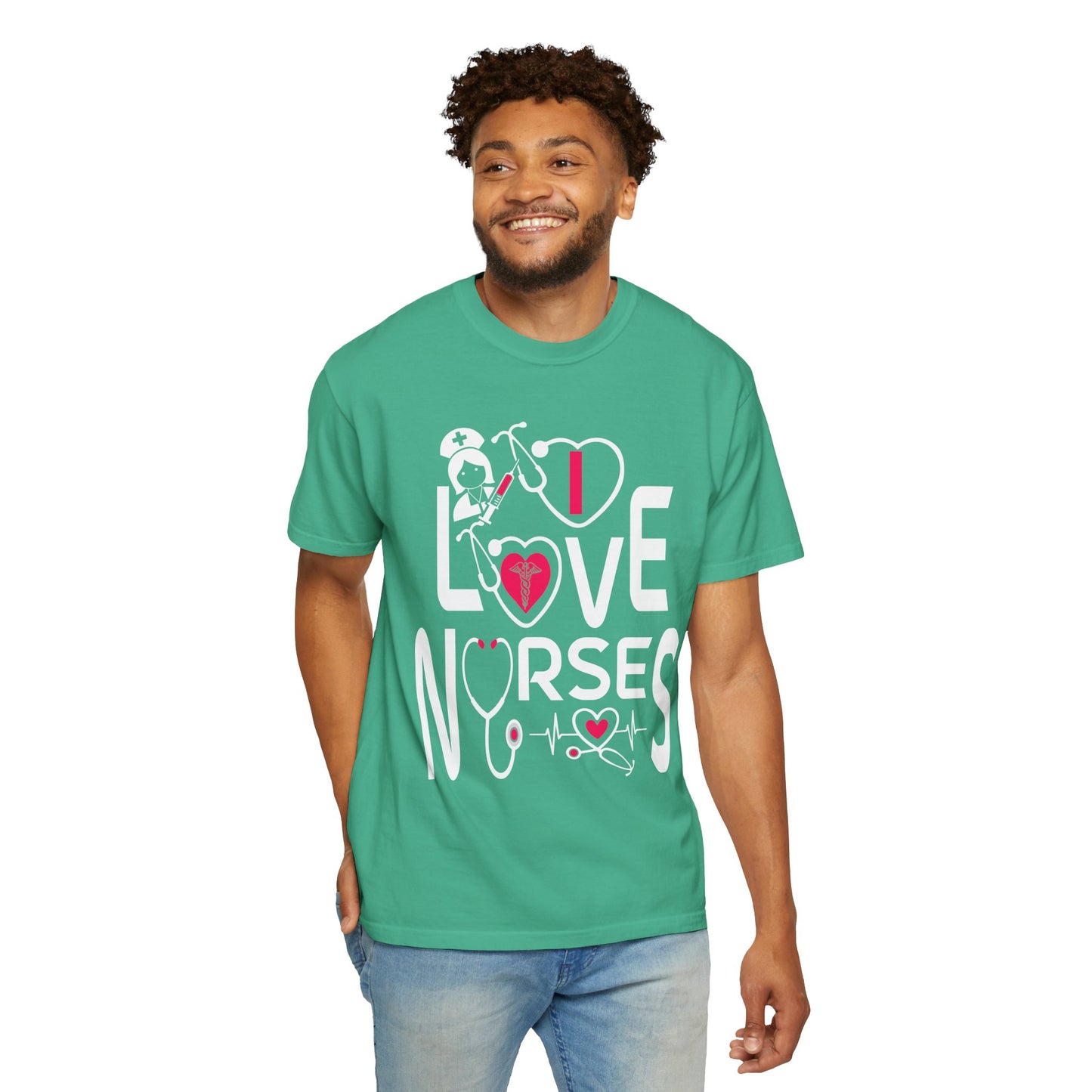 Comfort Colors "I Love Nurses "T-Shirt - Unisex Garment-Dyed Tee for Healthcare Heroes