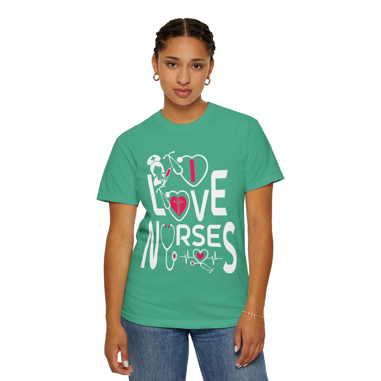 Comfort Colors "I Love Nurses "T-Shirt - Unisex Garment-Dyed Tee for Healthcare Heroes