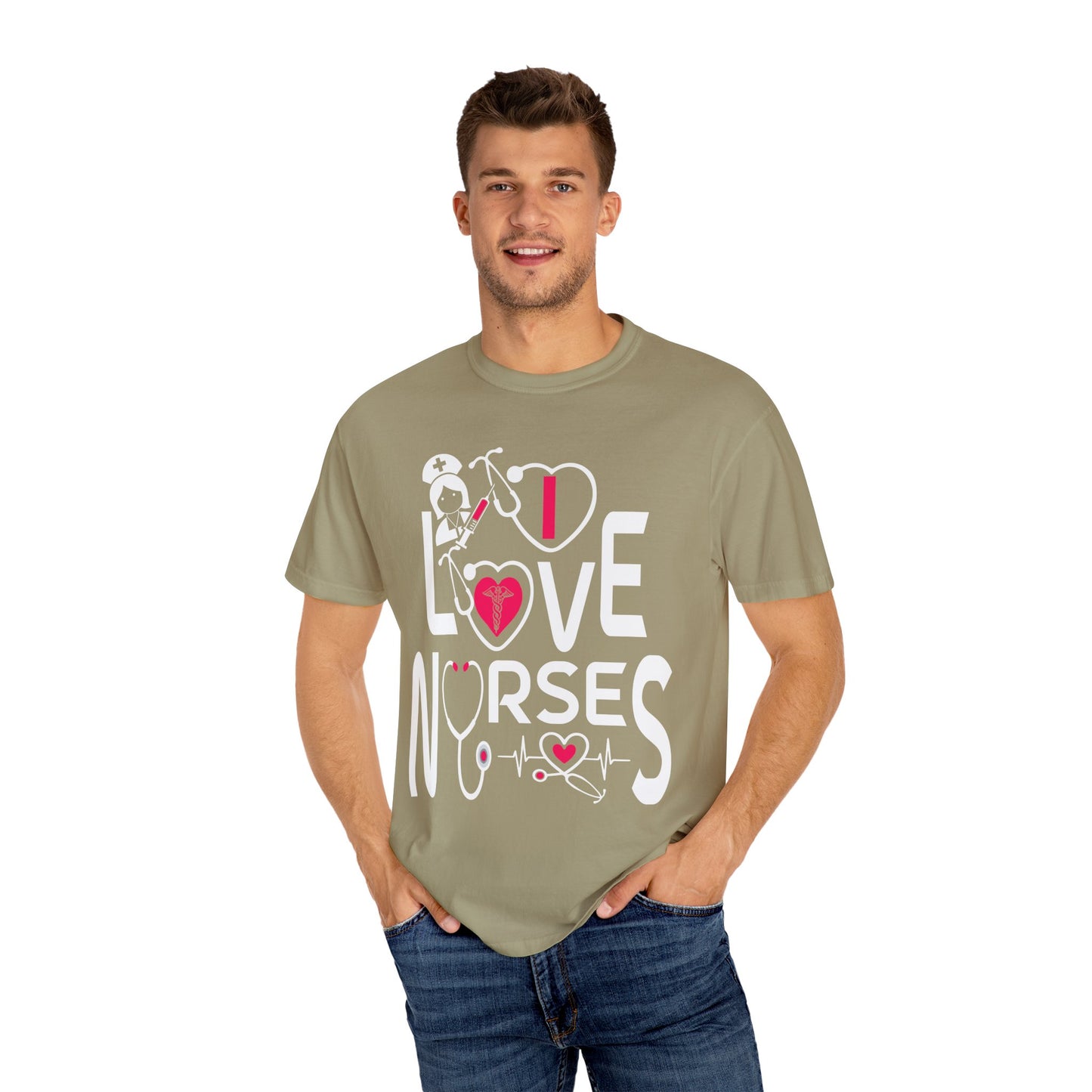 Comfort Colors "I Love Nurses "T-Shirt - Unisex Garment-Dyed Tee for Healthcare Heroes